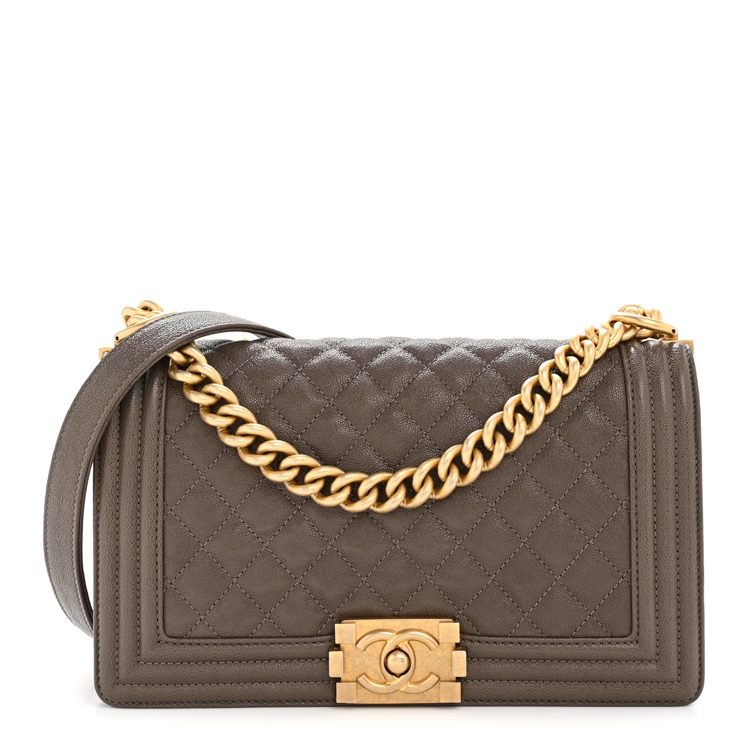 Caviar Quilted Medium Boy Flap Khaki
