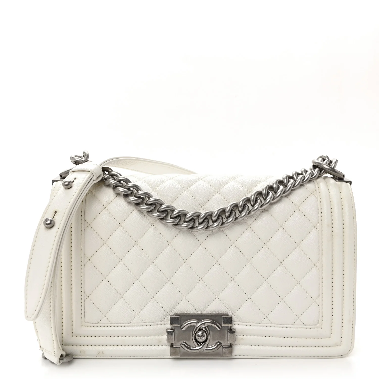 Caviar Quilted Medium Boy Flap White