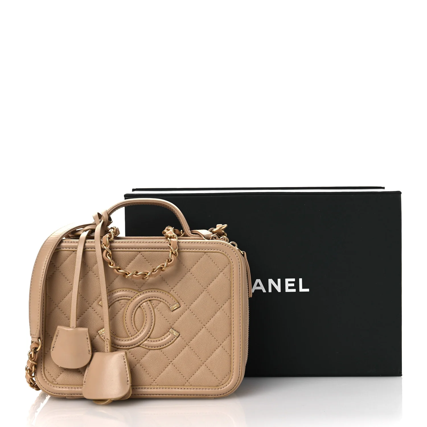 Caviar Quilted Medium CC Filigree Vanity Case Beige - Image 14