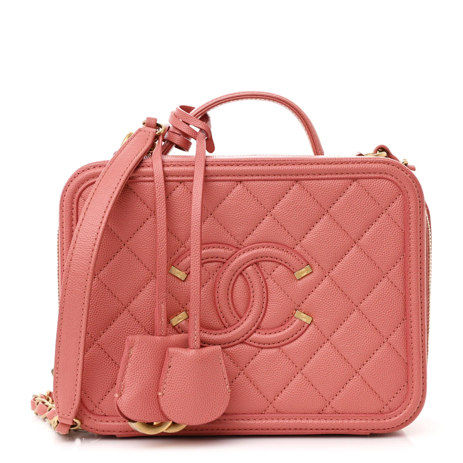 Caviar Quilted Medium CC Filigree Vanity Case Rose Pink