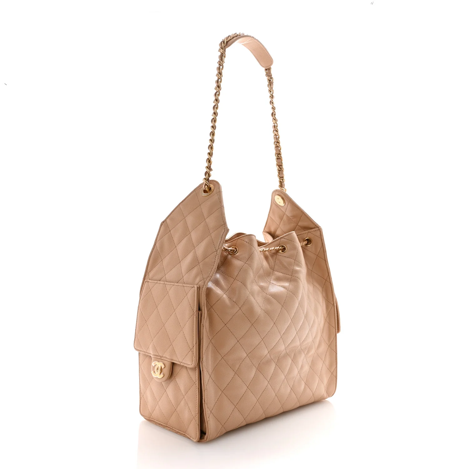 Caviar Quilted Medium Chanel 25 Handbag Beige - Image 4