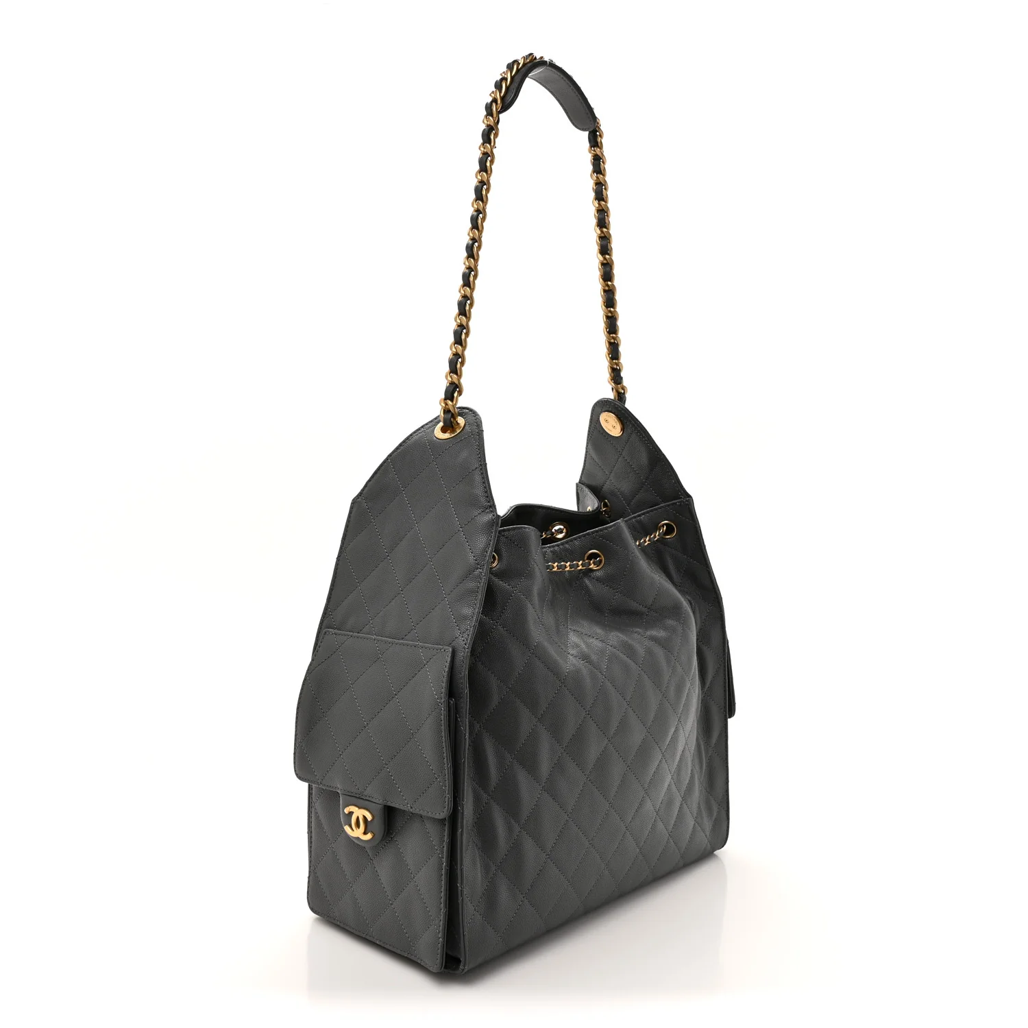 Caviar Quilted Medium Chanel 25 Handbag Dark Gray - Image 4