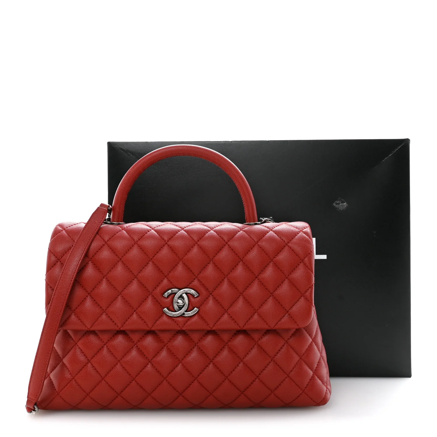 Caviar Quilted Medium Coco Handle Flap Red - Image 11