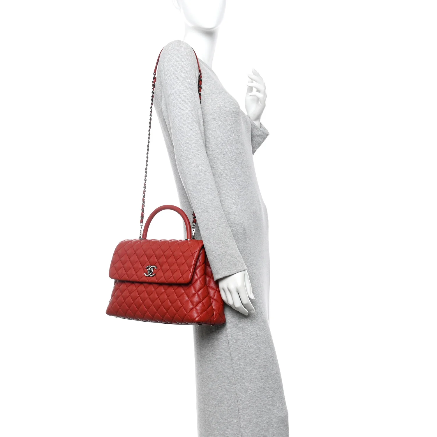 Caviar Quilted Medium Coco Handle Flap Red - Image 2