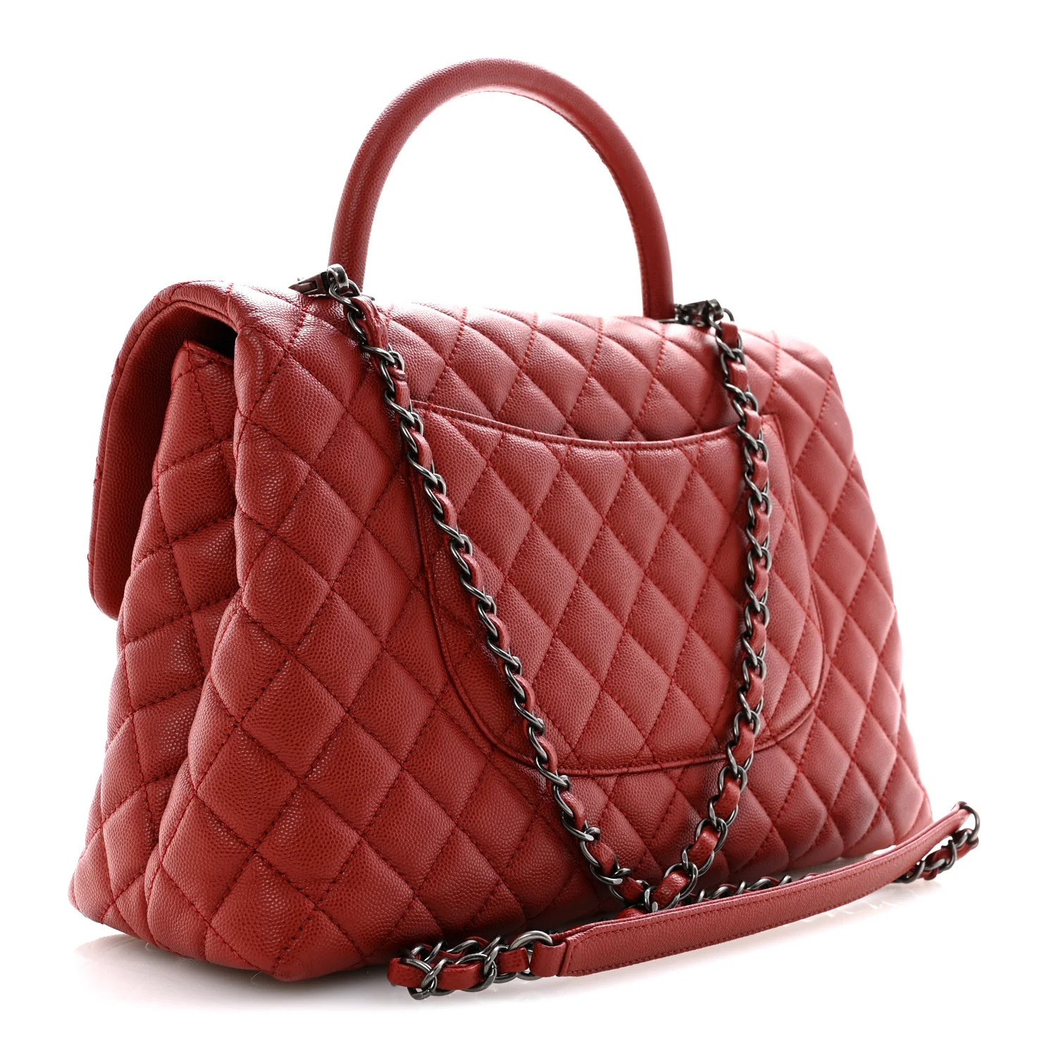 Caviar Quilted Medium Coco Handle Flap Red - Image 3