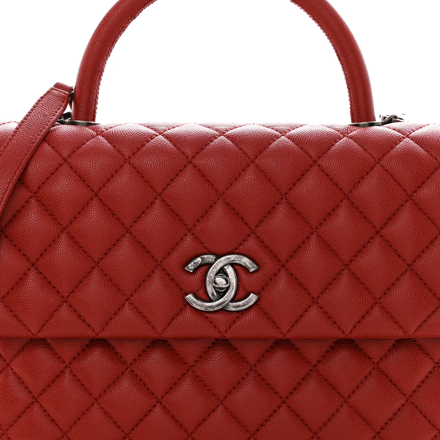 Caviar Quilted Medium Coco Handle Flap Red - Image 8