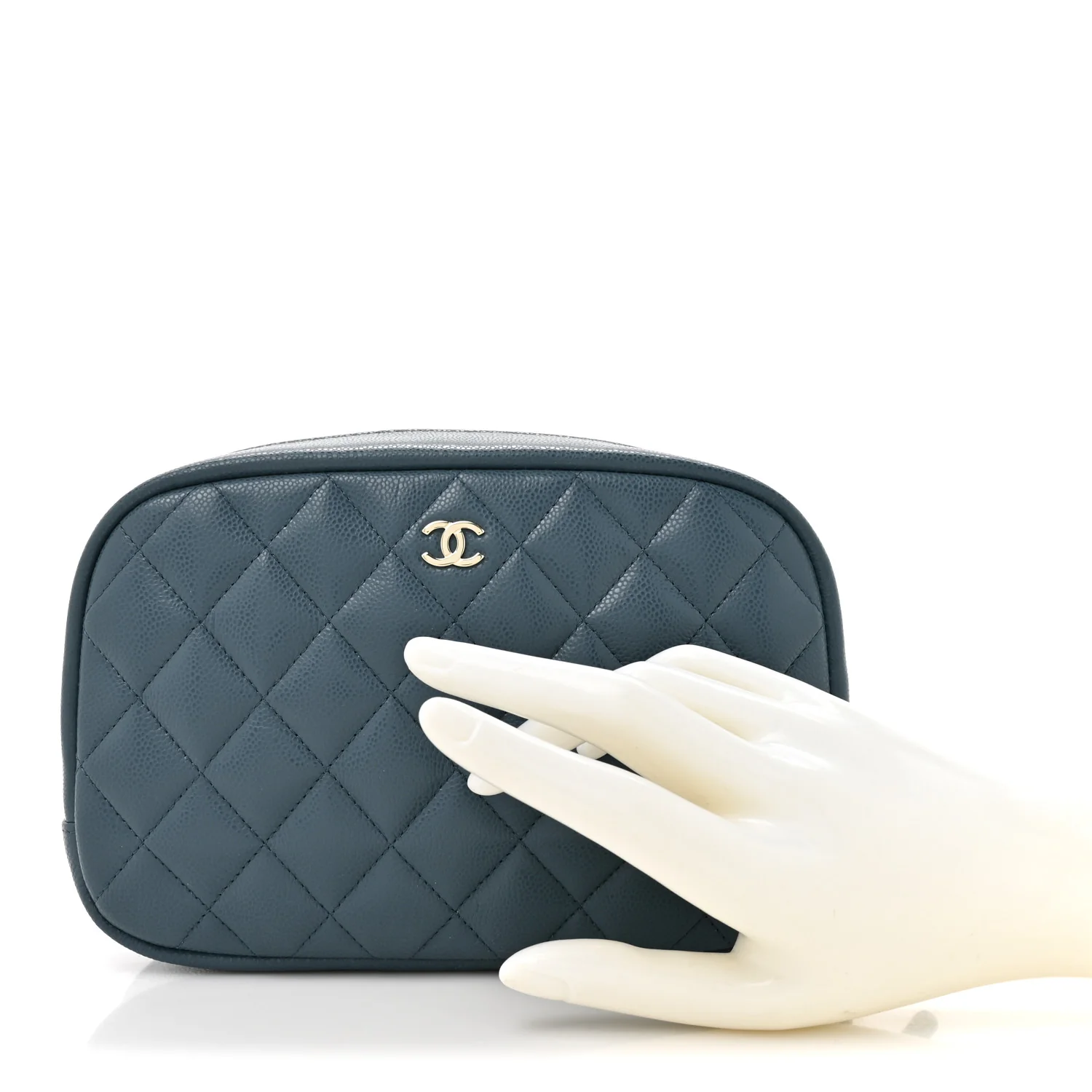 Caviar Quilted Medium Curvy Pouch Cosmetic Case Blue - Image 2