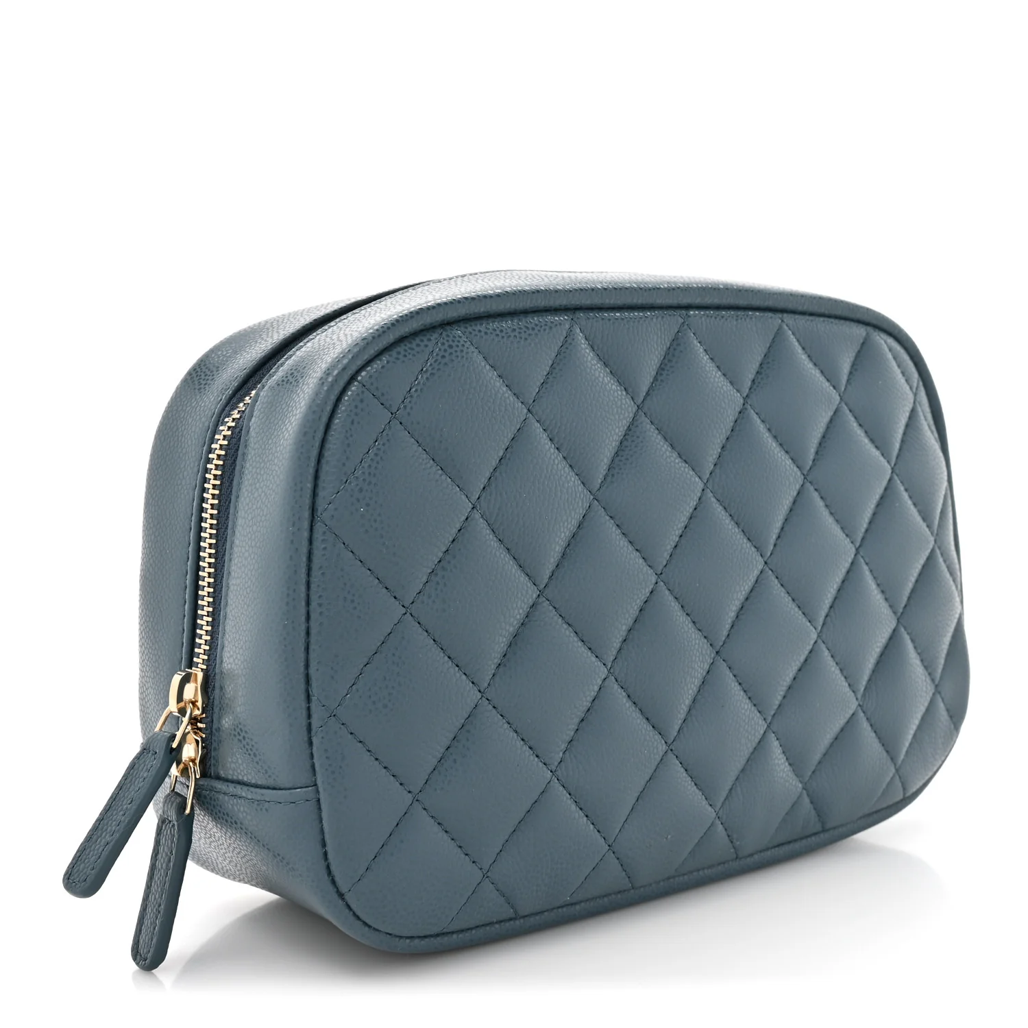 Caviar Quilted Medium Curvy Pouch Cosmetic Case Blue - Image 3