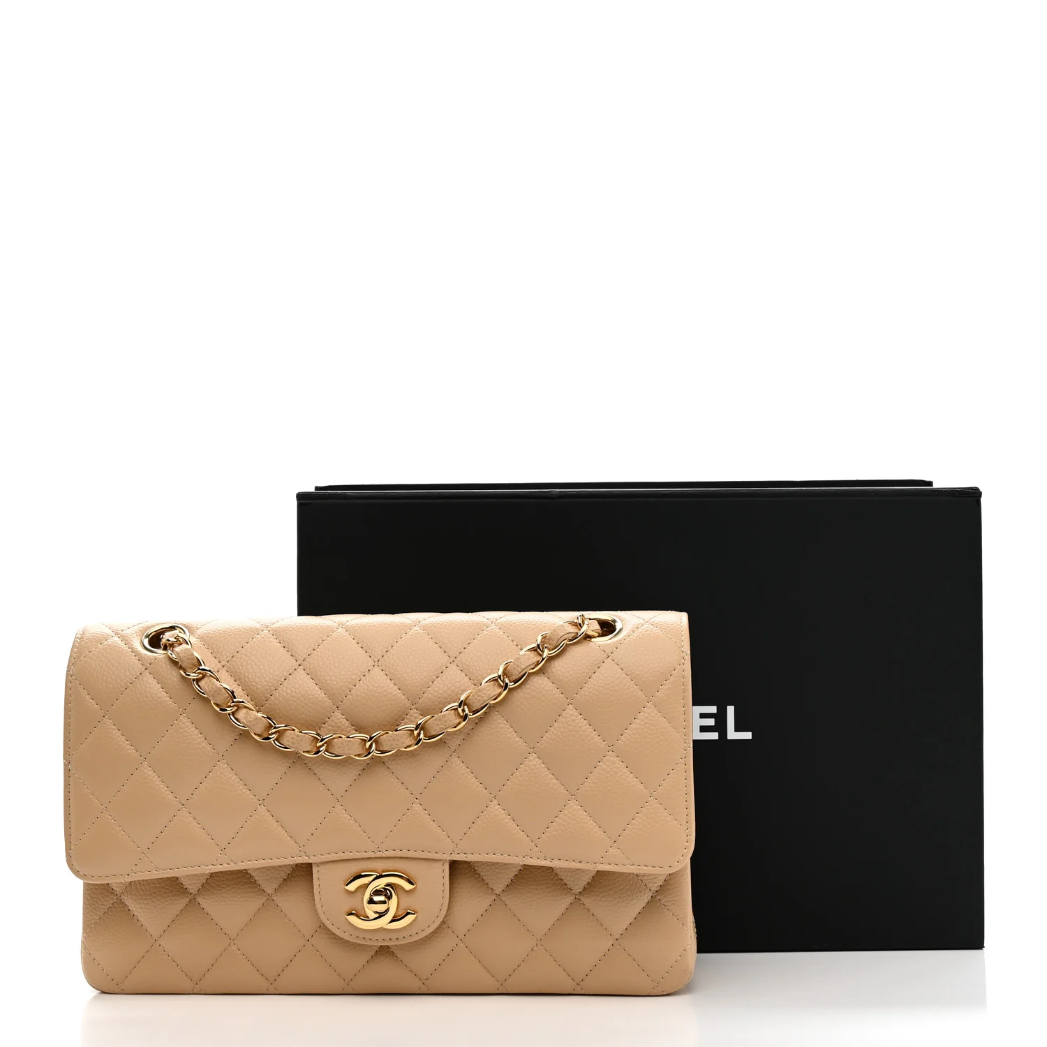 Caviar Quilted Medium Double Flap Beige - Image 11