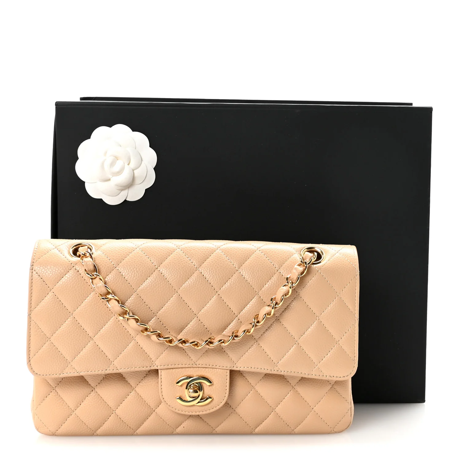 Caviar Quilted Medium Double Flap Beige - Image 11