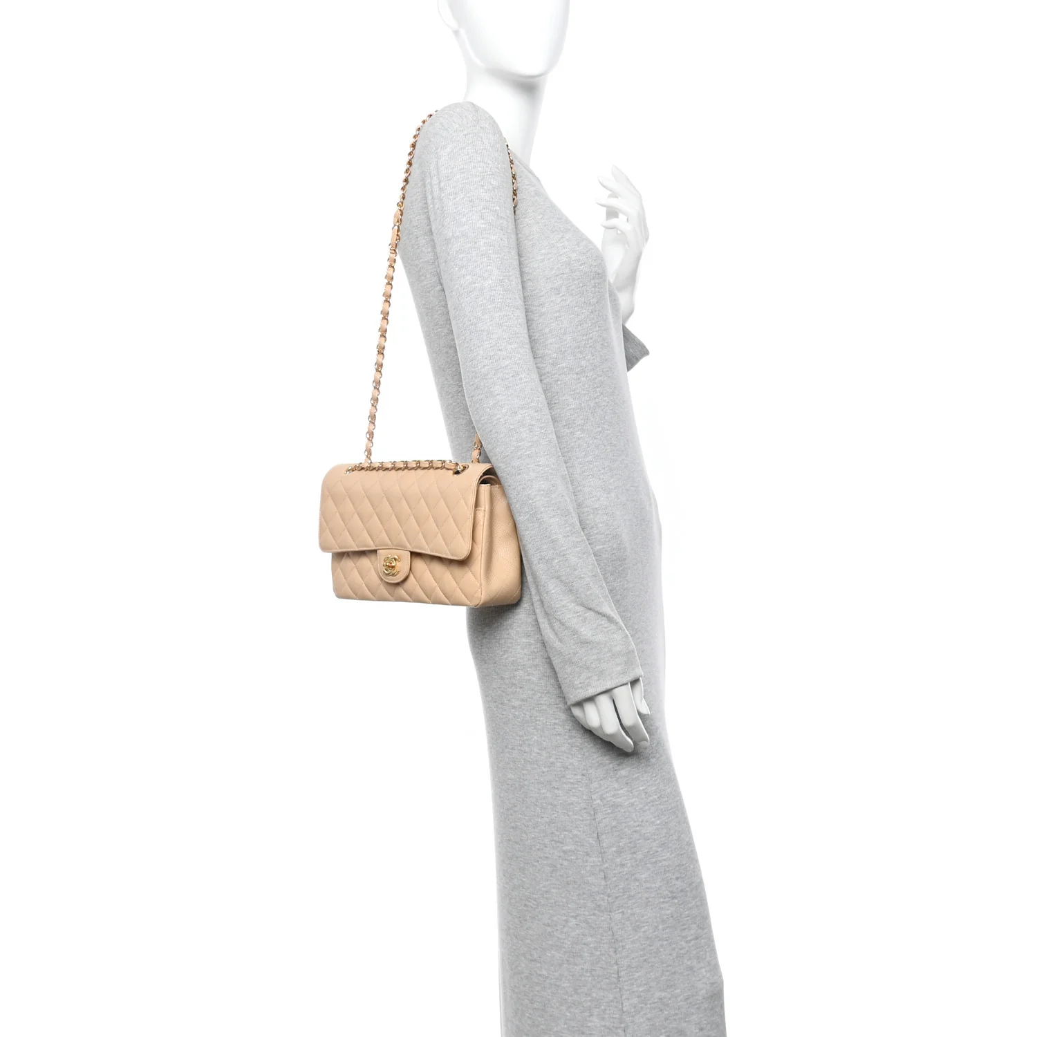 Caviar Quilted Medium Double Flap Beige - Image 2