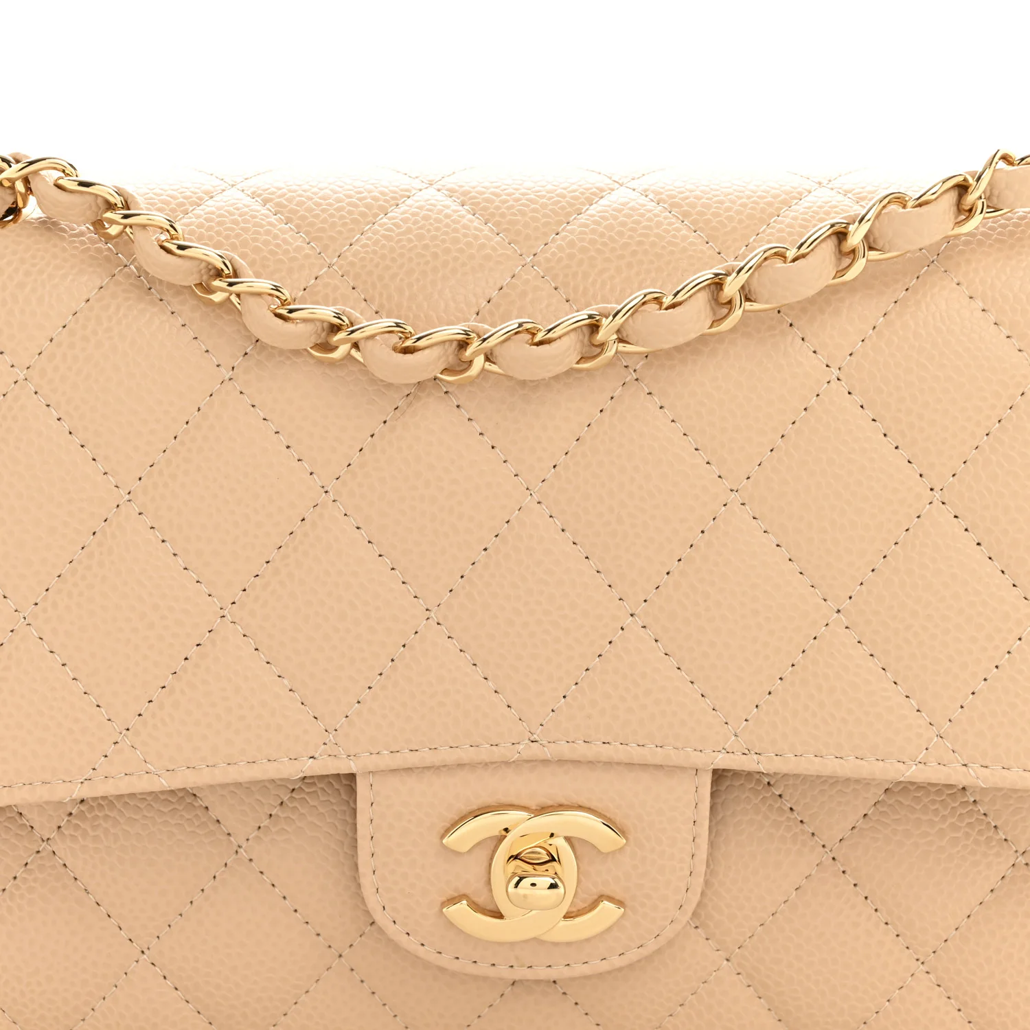Caviar Quilted Medium Double Flap Beige - Image 8
