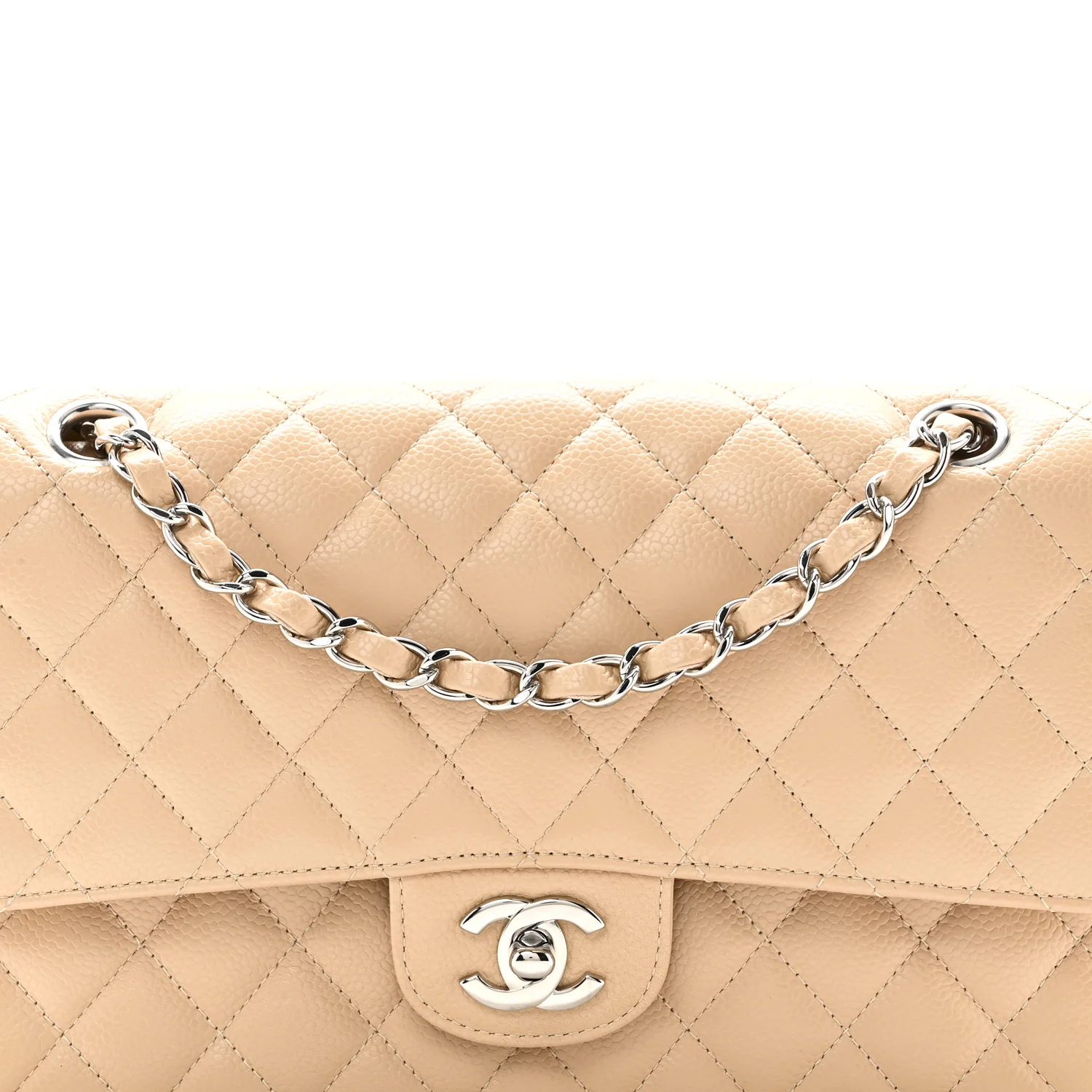 Caviar Quilted Medium Double Flap Beige - Image 8
