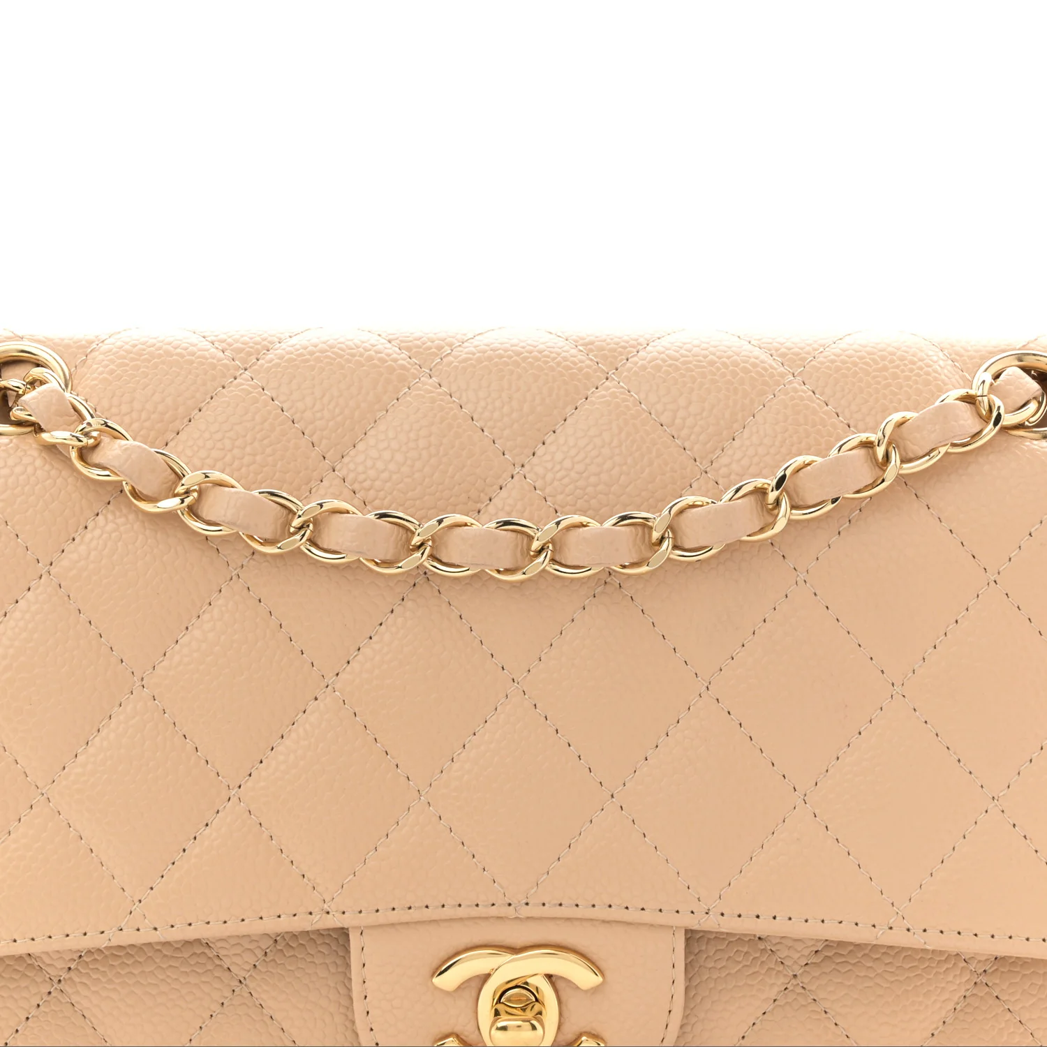 Caviar Quilted Medium Double Flap Beige - Image 8