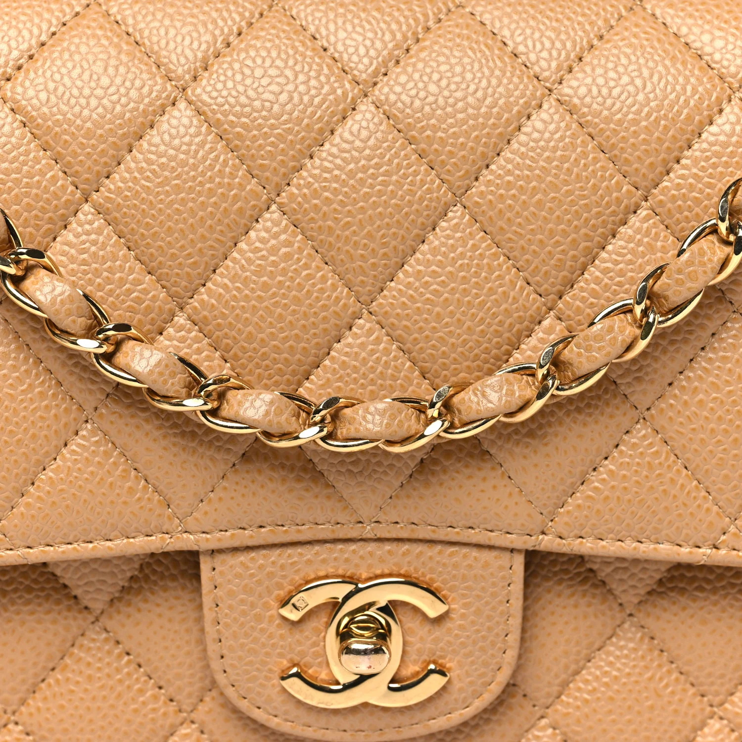Caviar Quilted Medium Double Flap Beige - Image 8