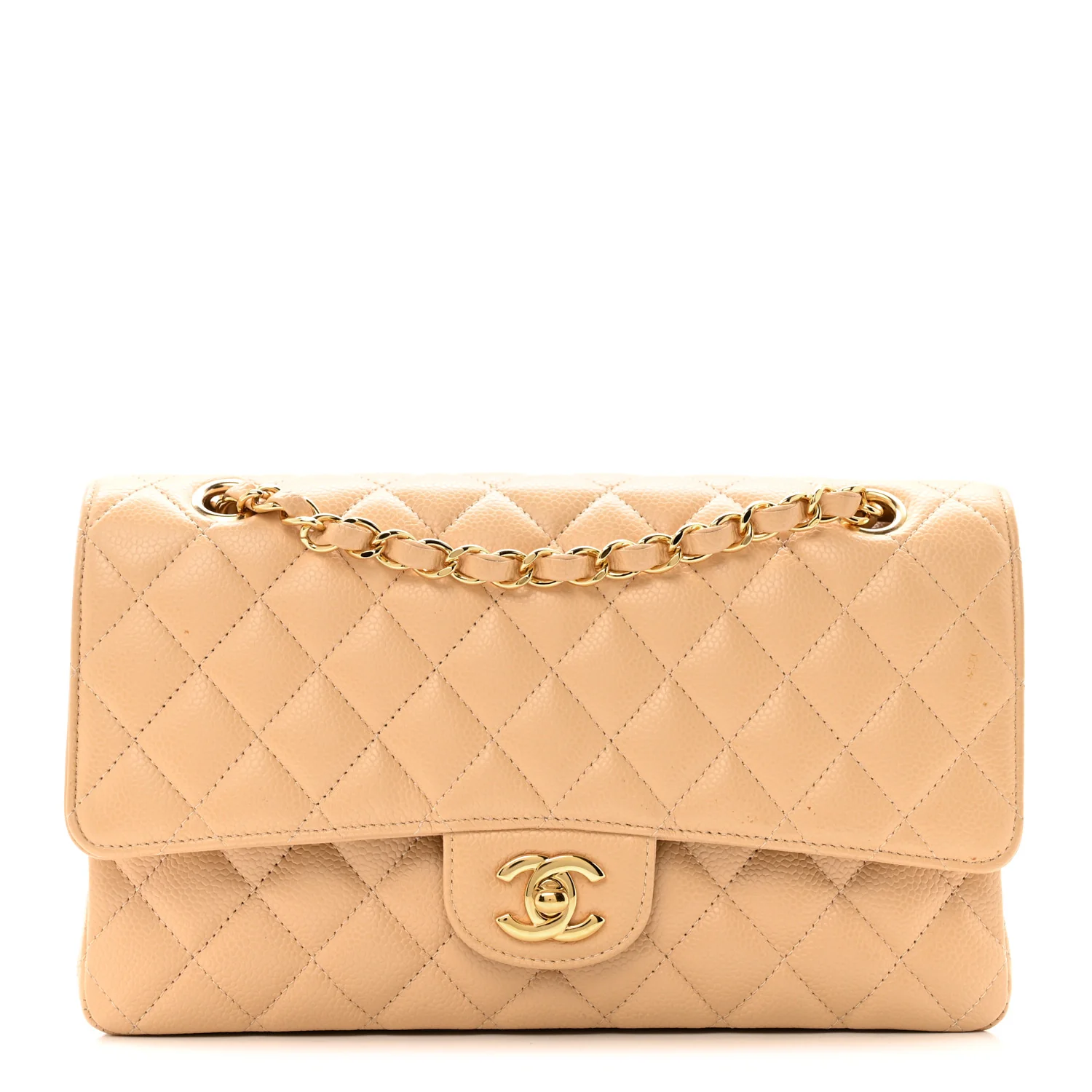 Caviar Quilted Medium Double Flap Beige Clair