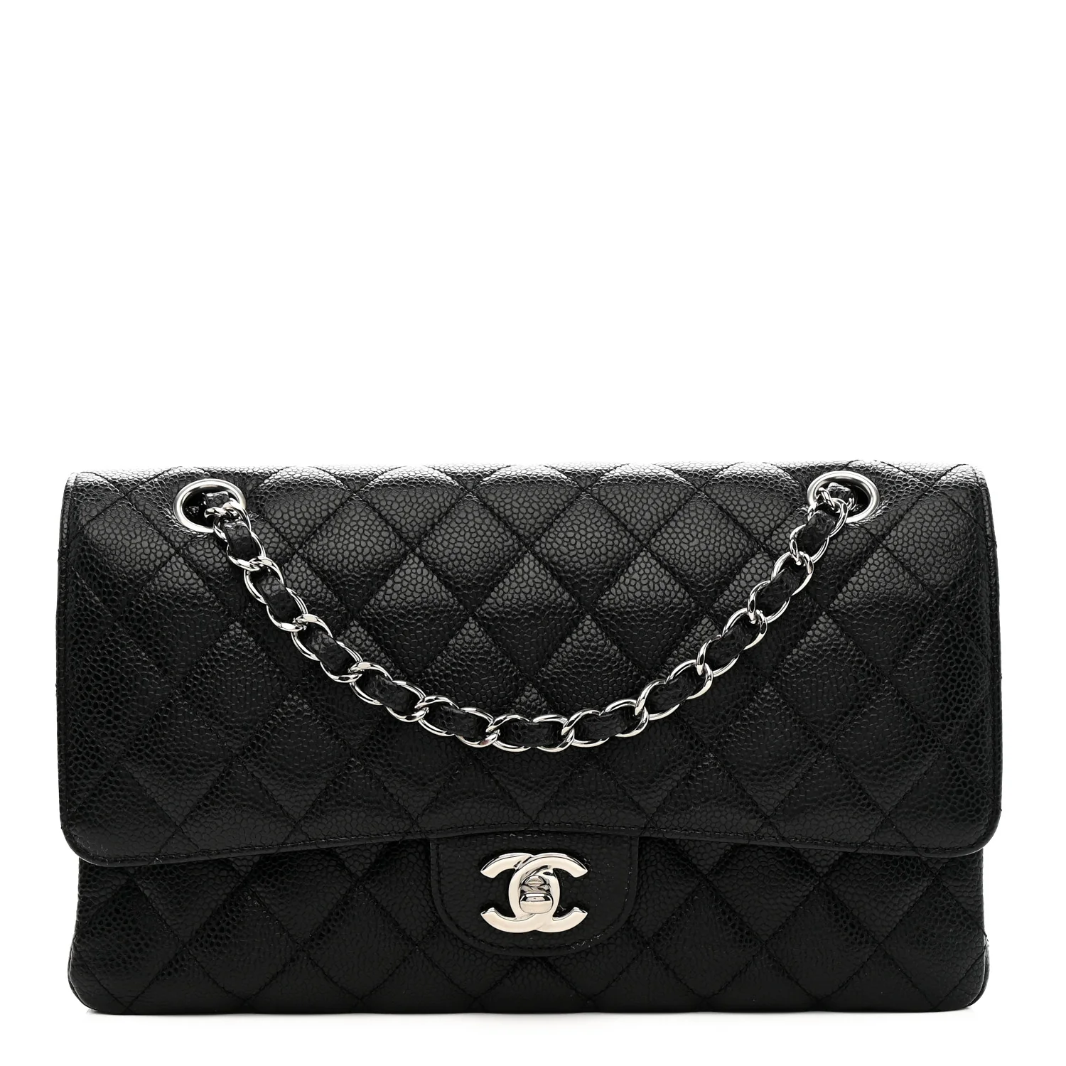 Caviar Quilted Medium Double Flap Black