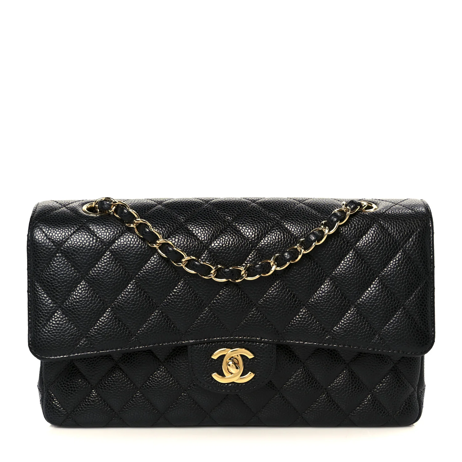 Caviar Quilted Medium Double Flap Black