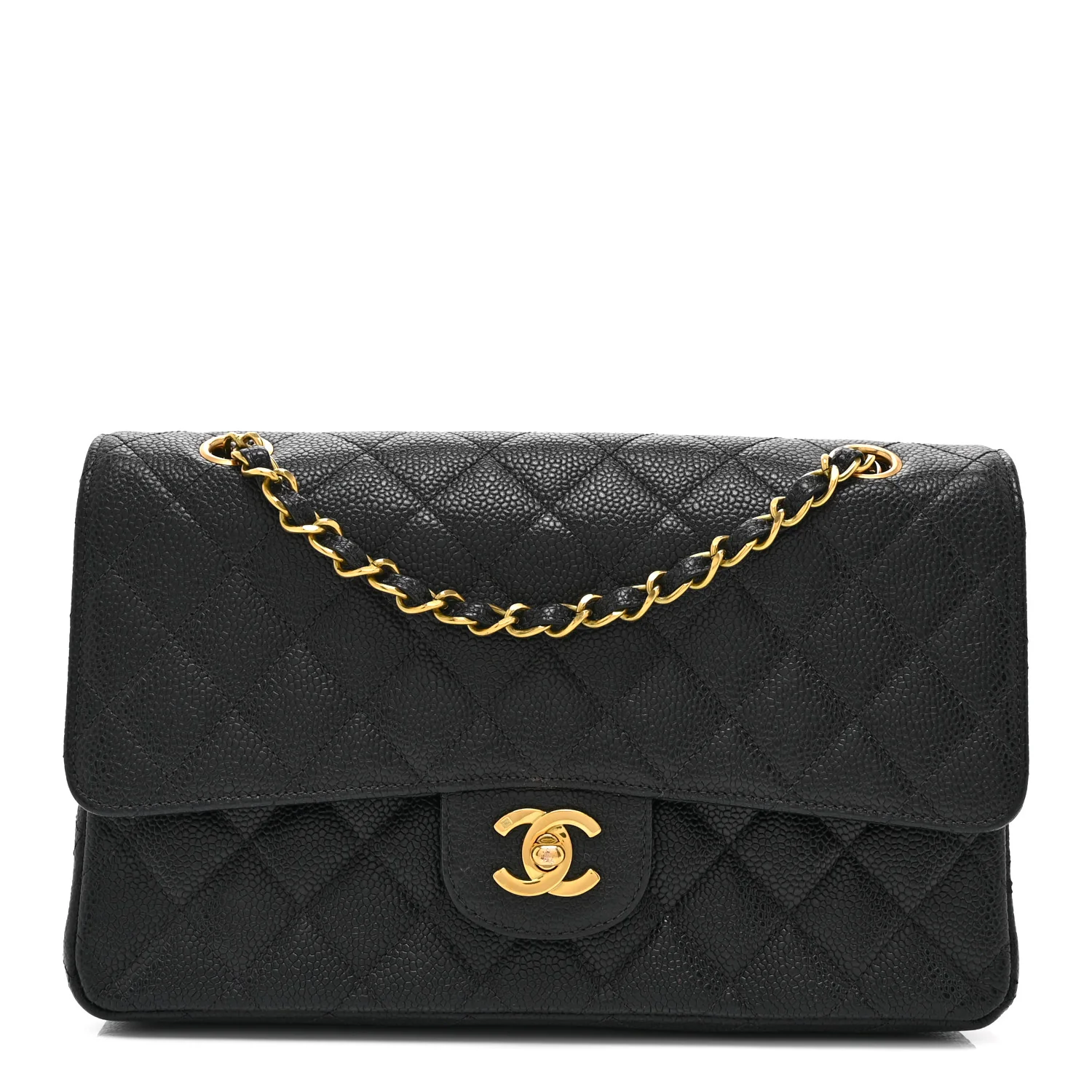 Caviar Quilted Medium Double Flap Black