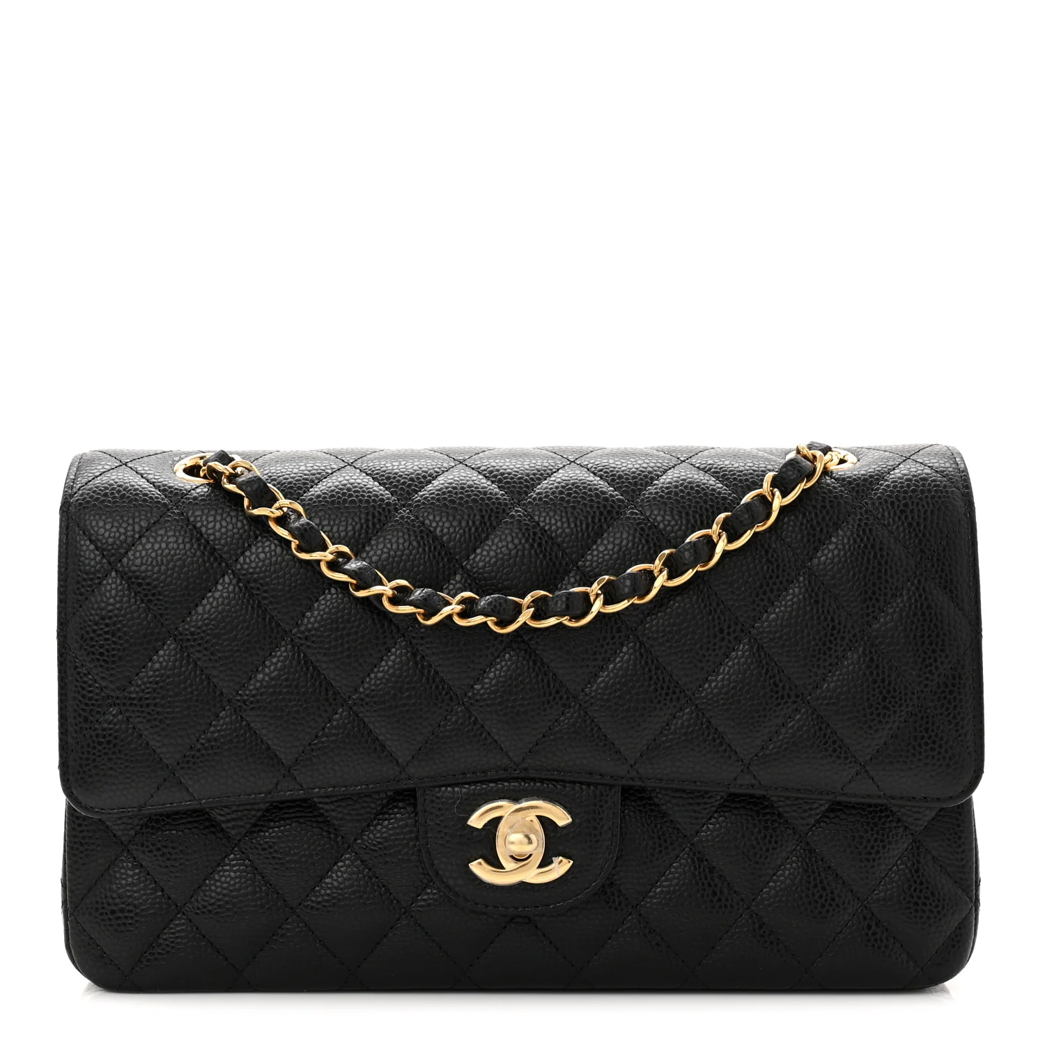 Caviar Quilted Medium Double Flap Black