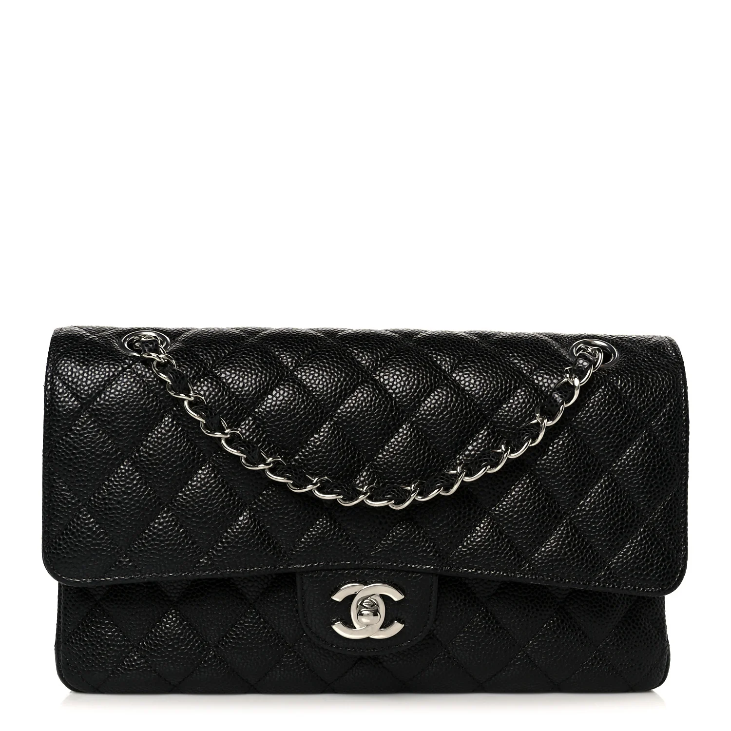 Caviar Quilted Medium Double Flap Black