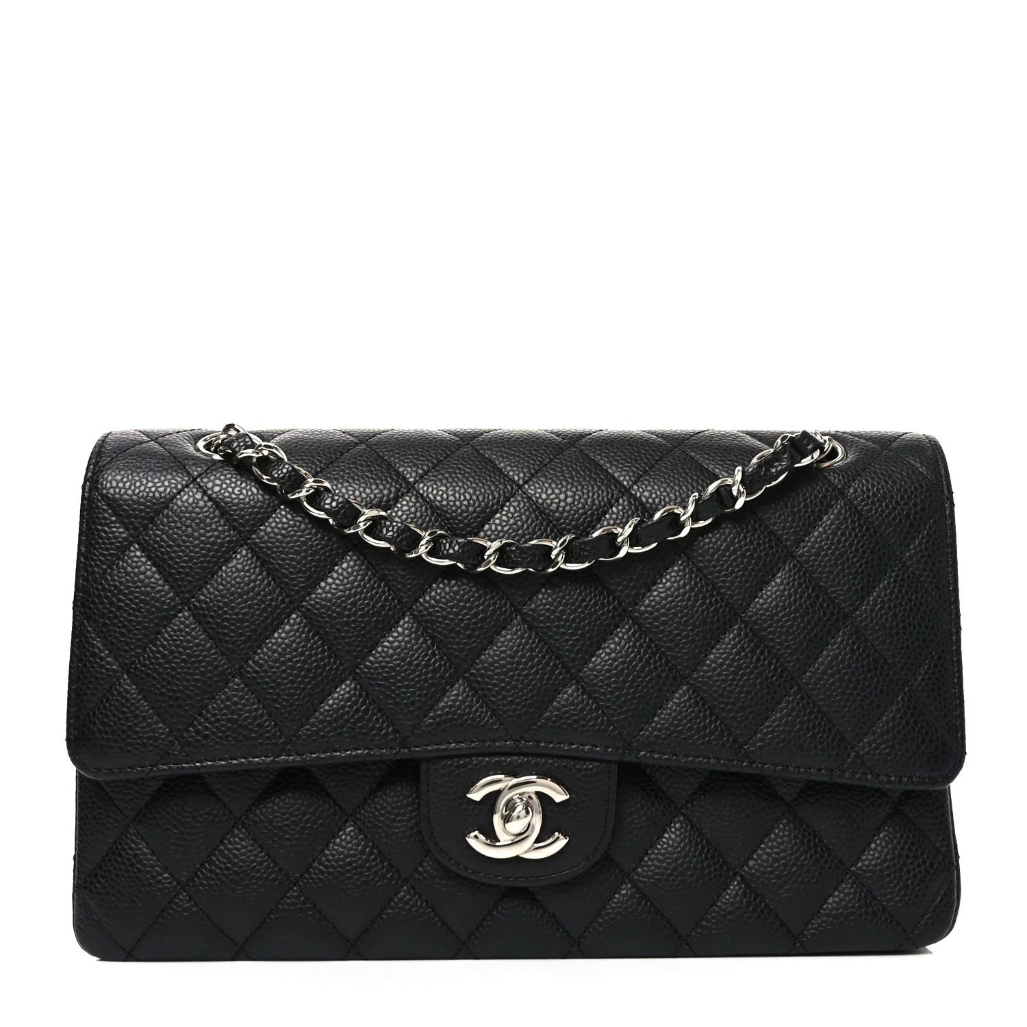 Caviar Quilted Medium Double Flap Black
