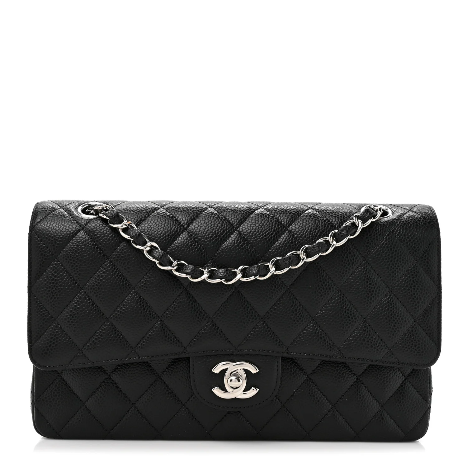 Caviar Quilted Medium Double Flap Black