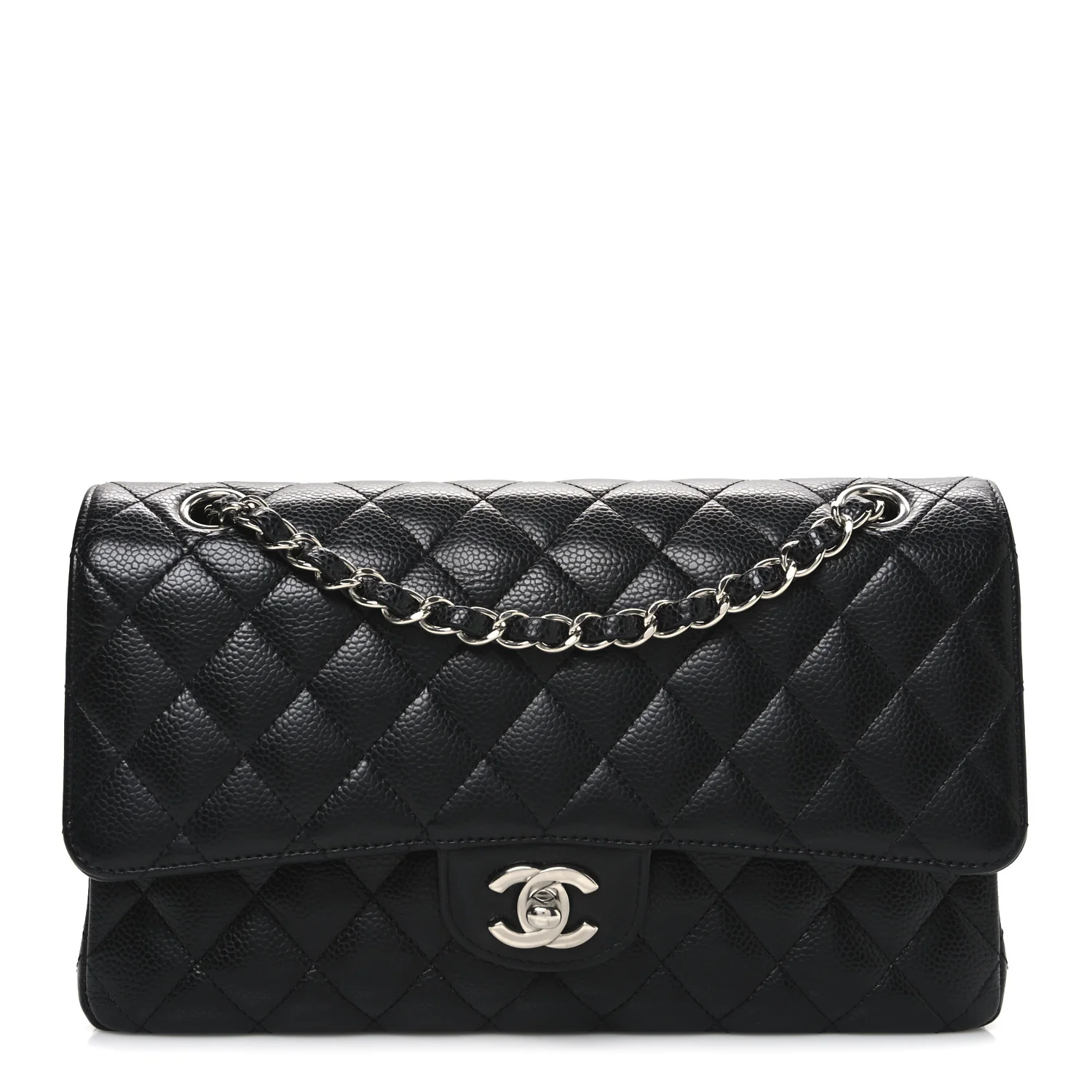 Caviar Quilted Medium Double Flap Black