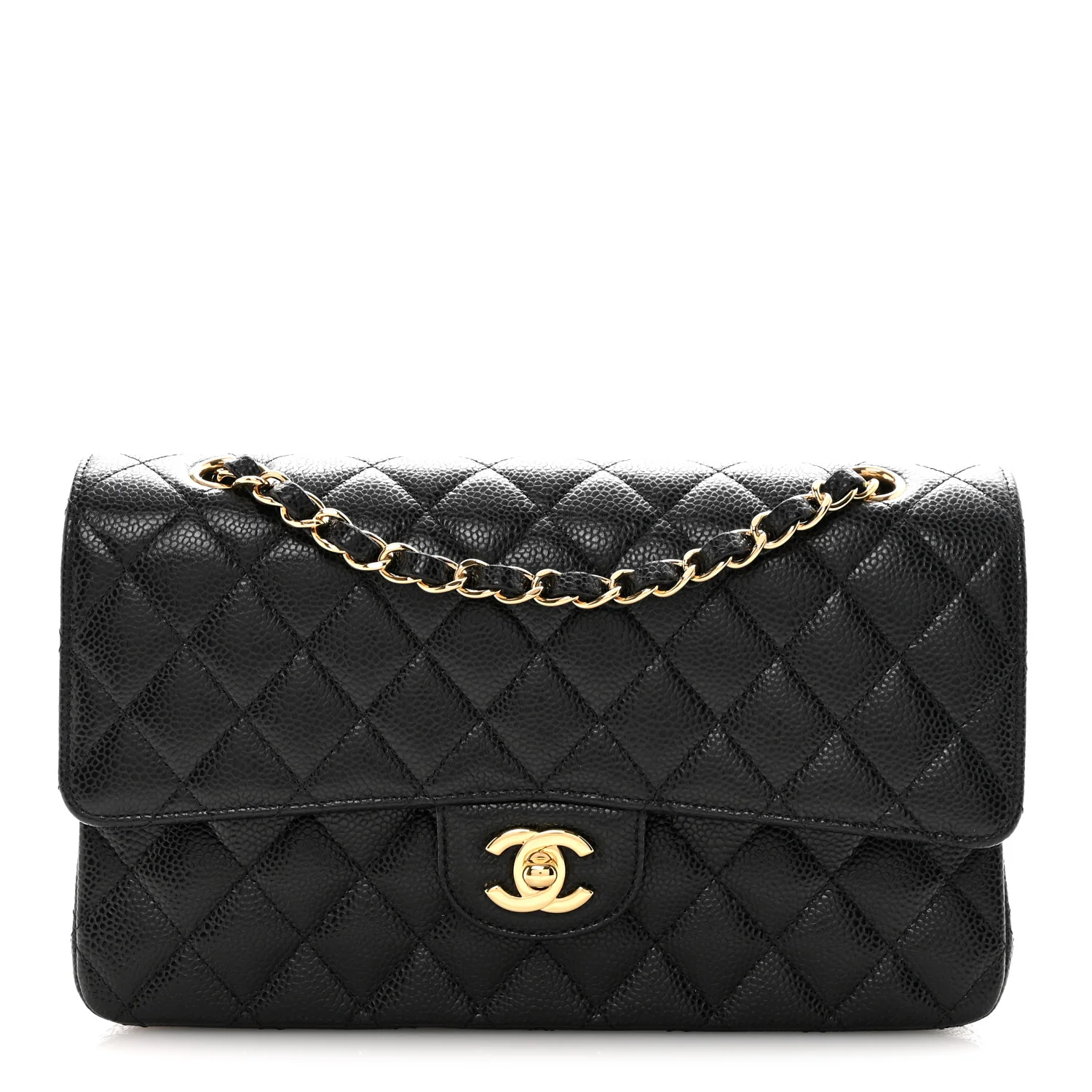 Caviar Quilted Medium Double Flap Black