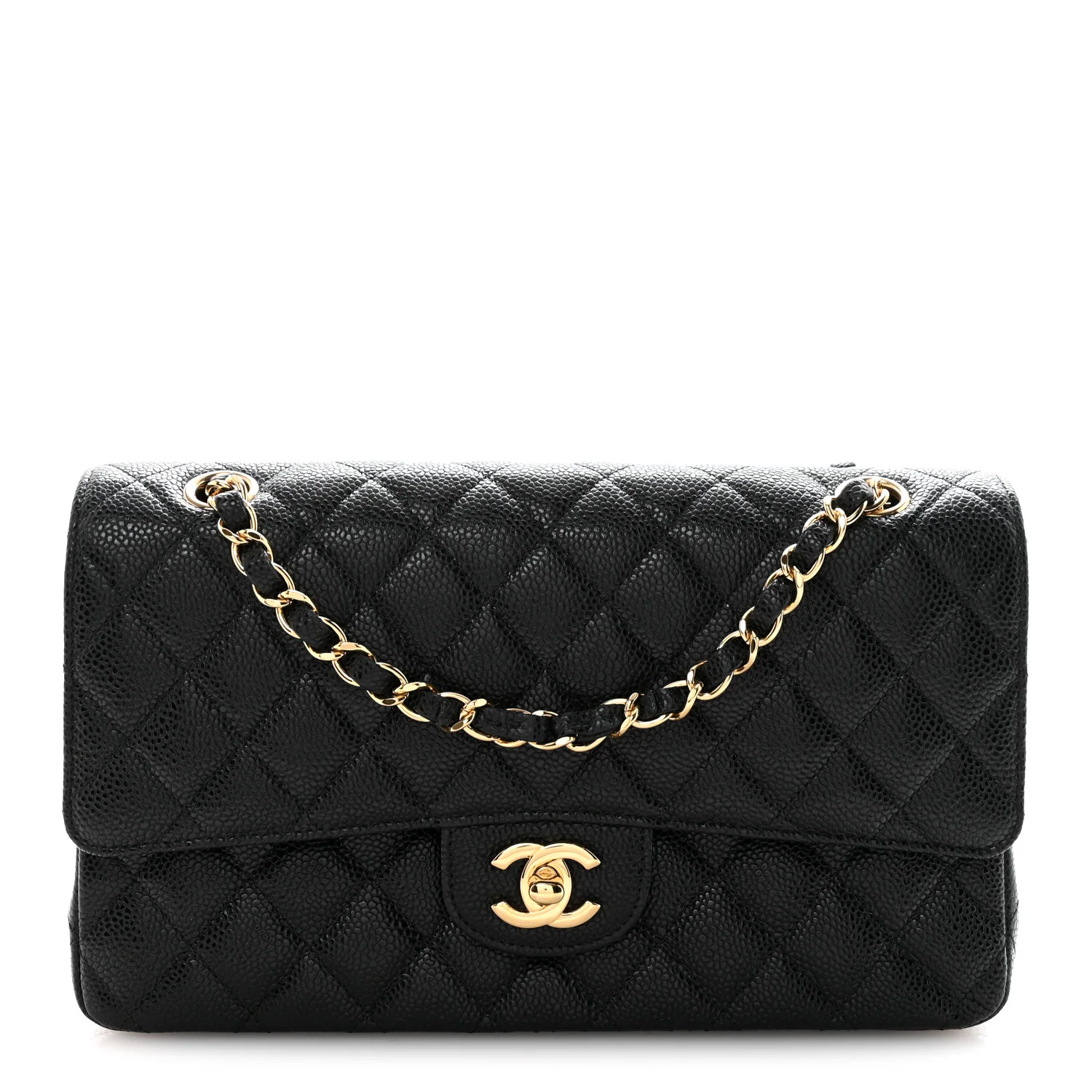 Caviar Quilted Medium Double Flap Black