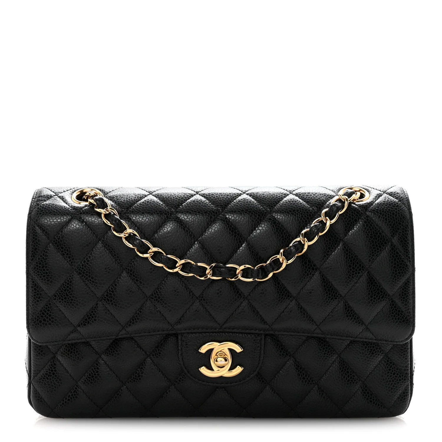 Caviar Quilted Medium Double Flap Black