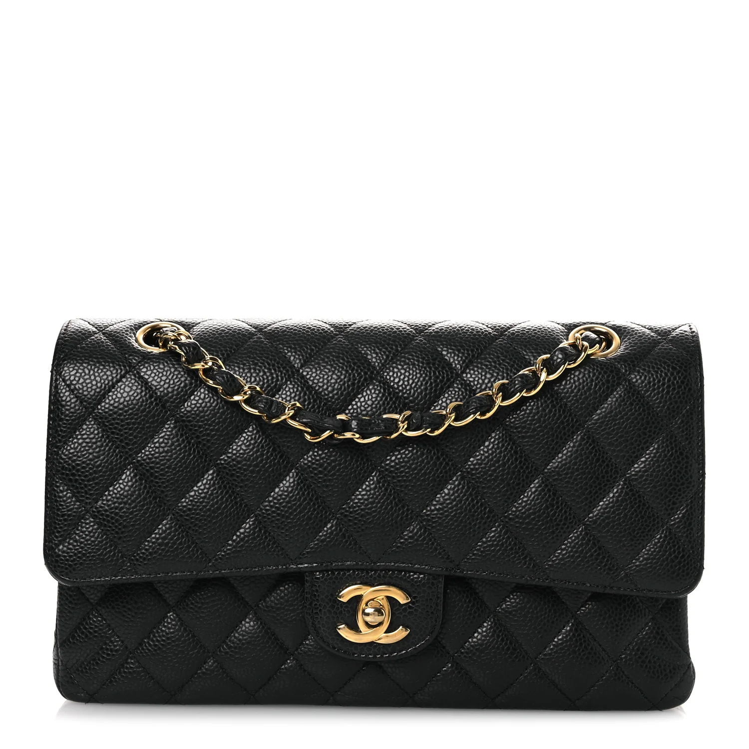 Caviar Quilted Medium Double Flap Black