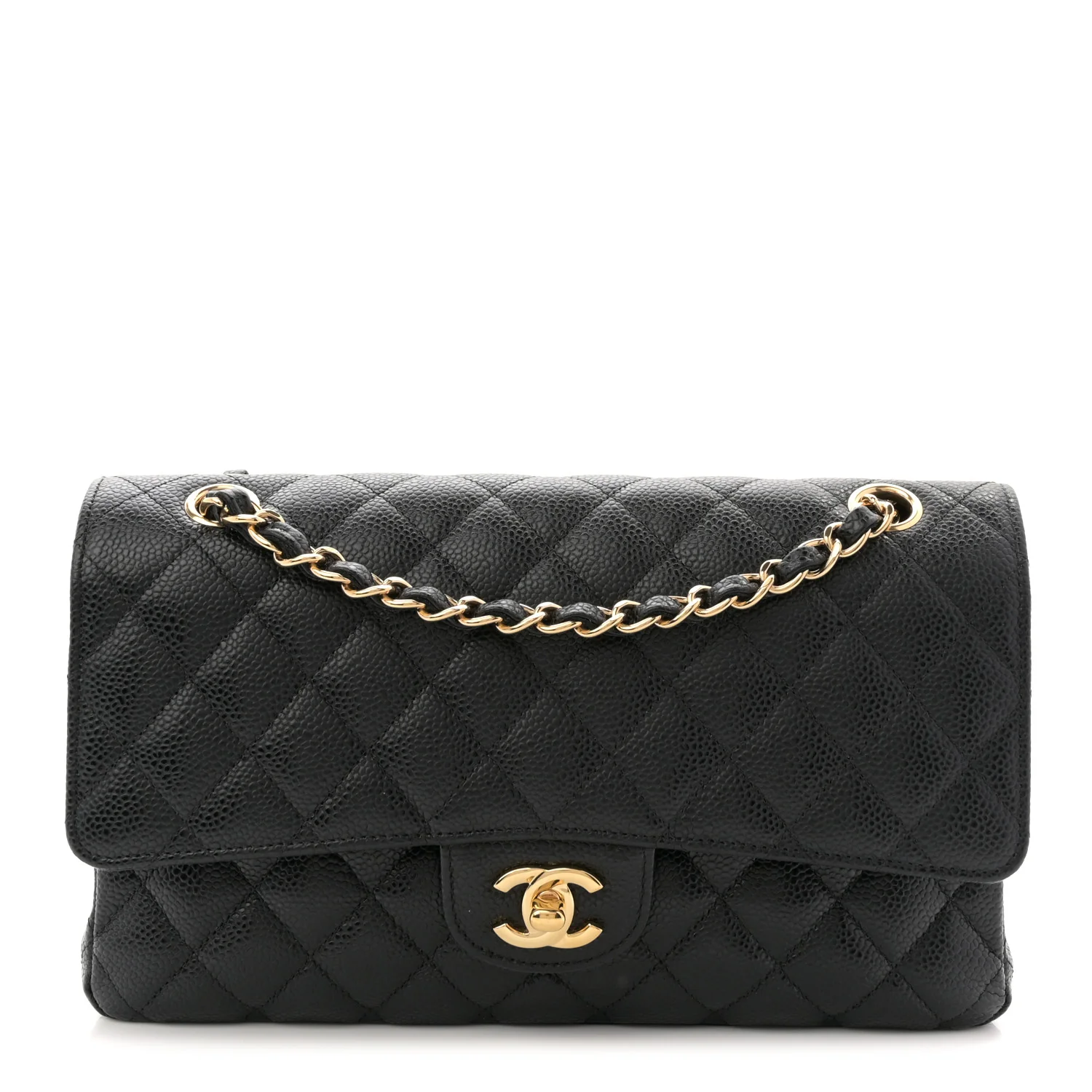 Caviar Quilted Medium Double Flap Black