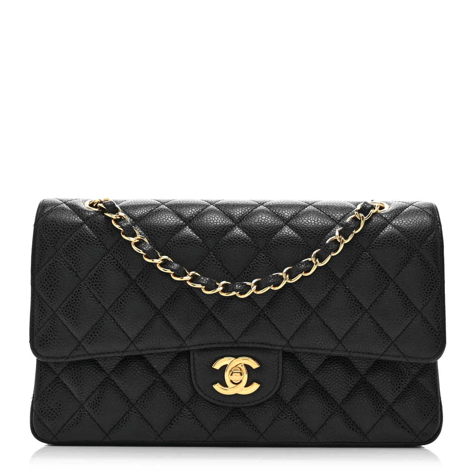 Caviar Quilted Medium Double Flap Black