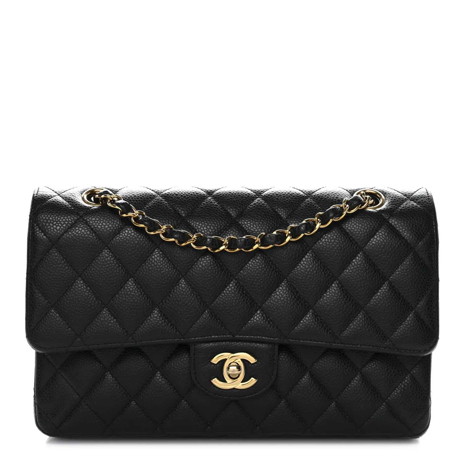 Caviar Quilted Medium Double Flap Black