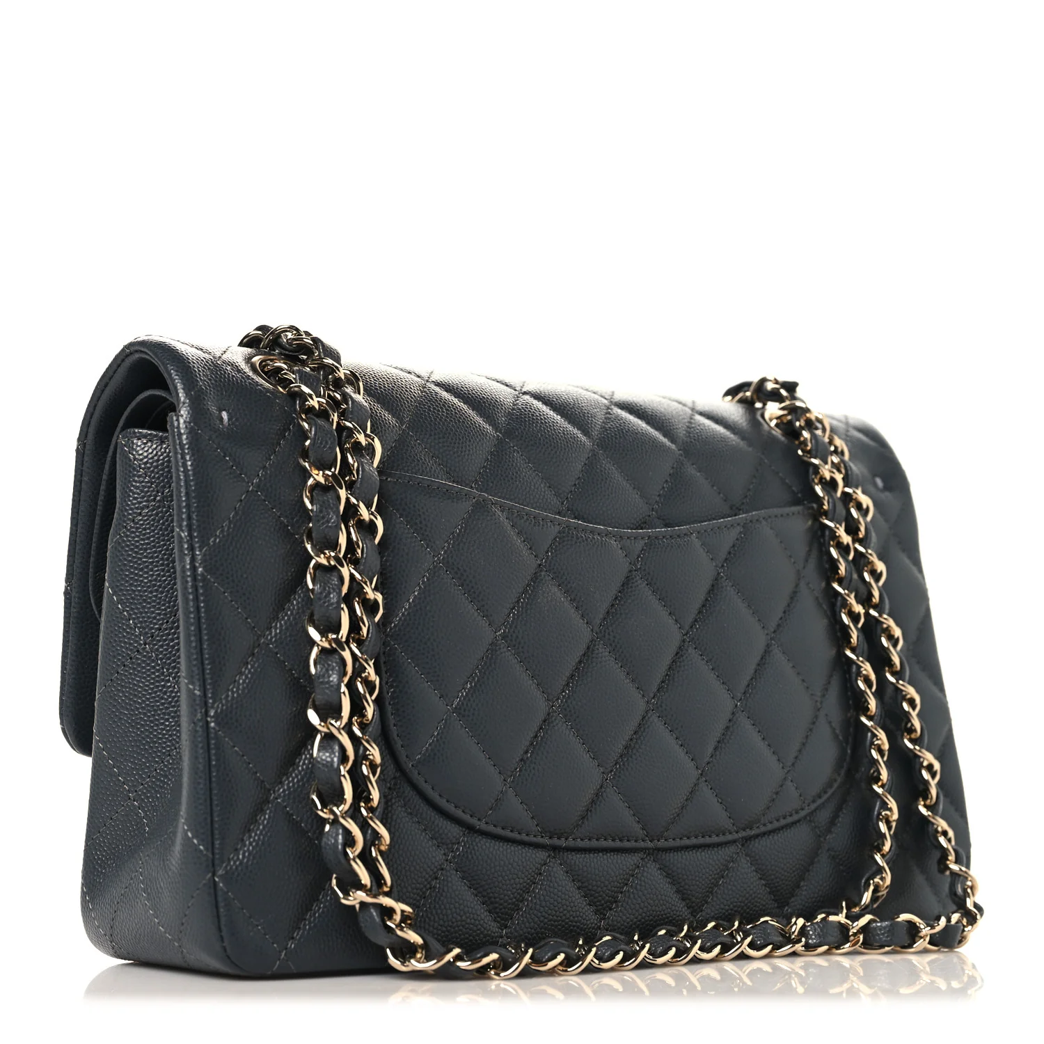 Caviar Quilted Medium Double Flap Dark Grey - Image 3