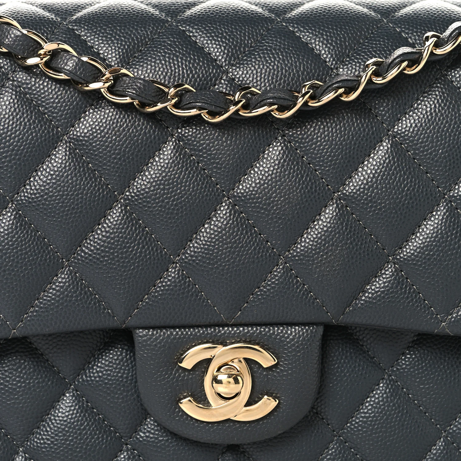 Caviar Quilted Medium Double Flap Dark Grey - Image 8