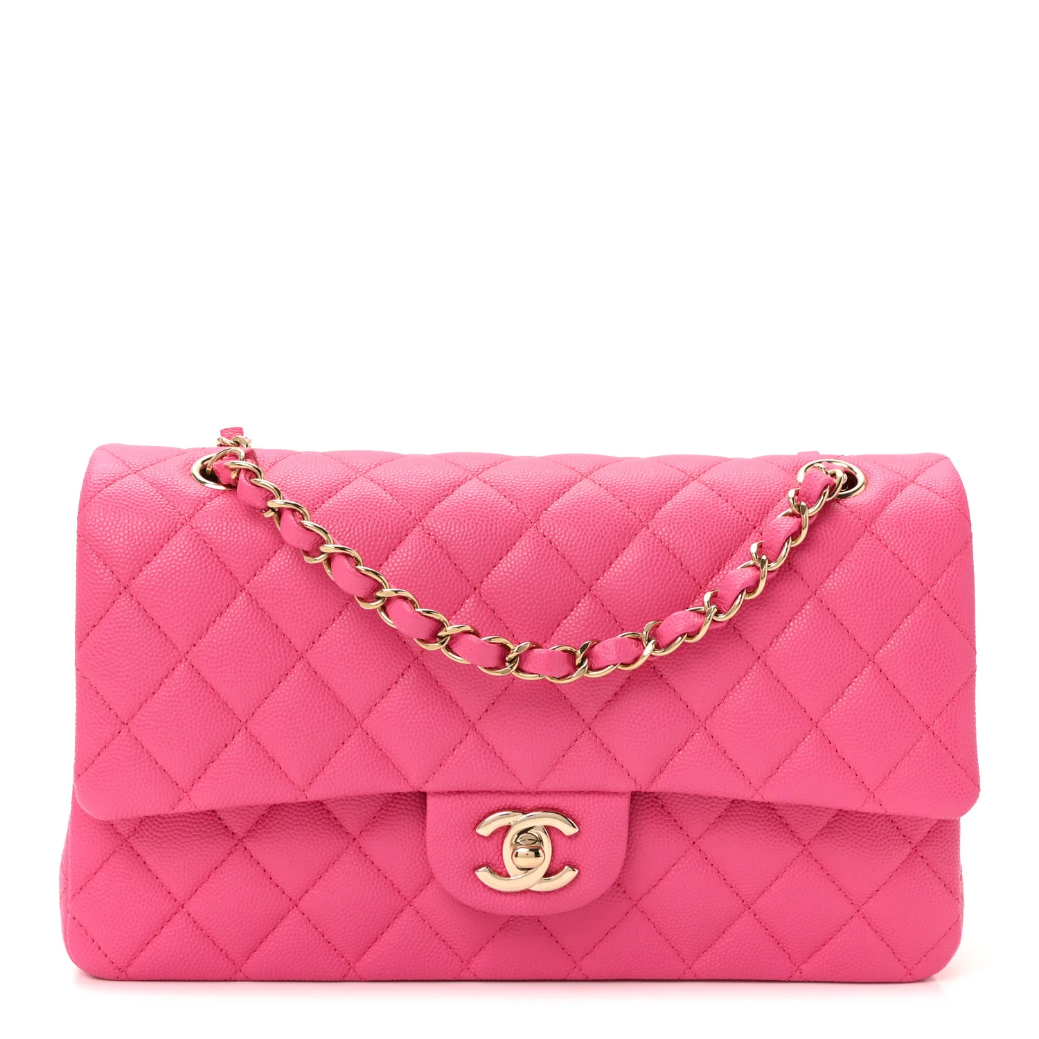 Caviar Quilted Medium Double Flap Dark Pink