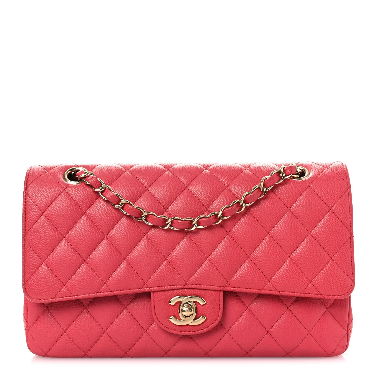 Caviar Quilted Medium Double Flap Dark Pink