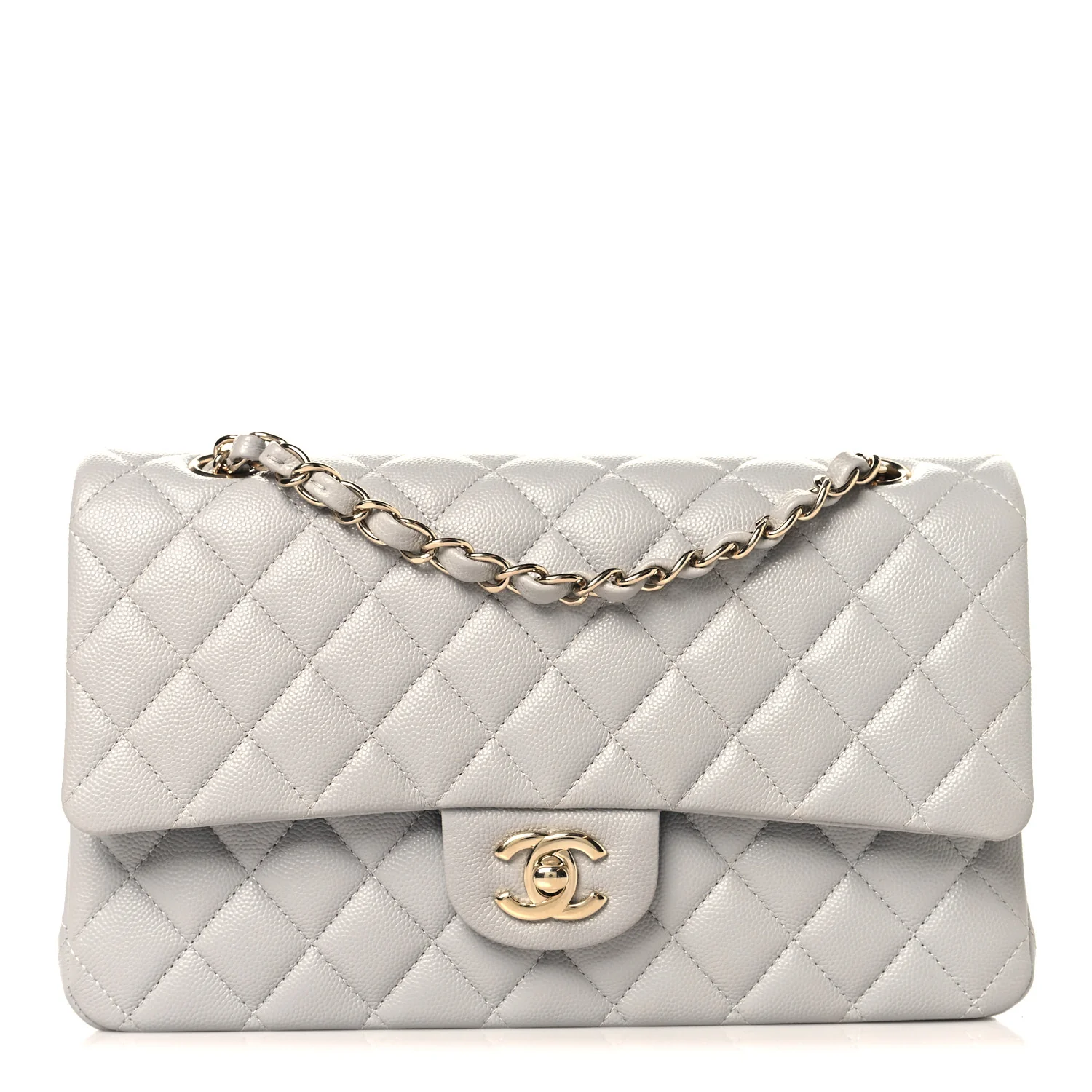 Caviar Quilted Medium Double Flap Grey