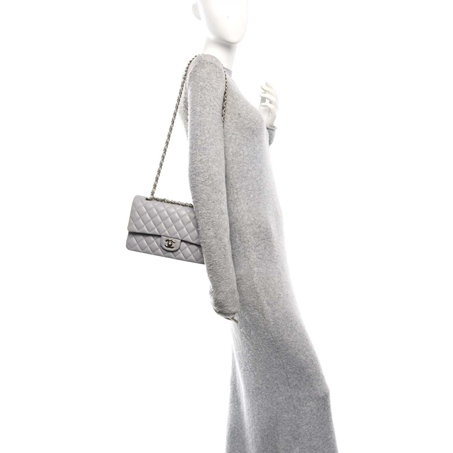 Caviar Quilted Medium Double Flap Grey - Image 2