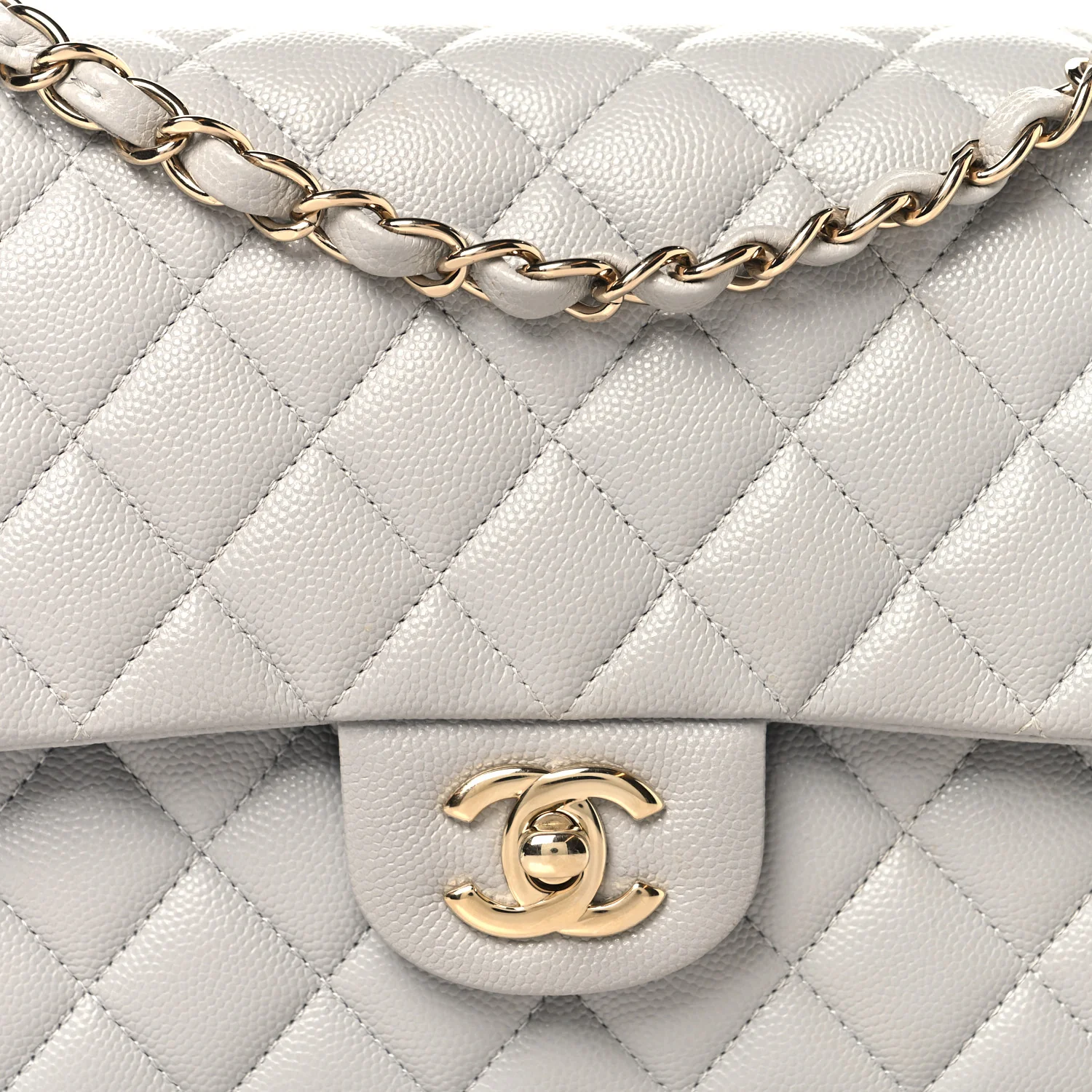 Caviar Quilted Medium Double Flap Grey - Image 8