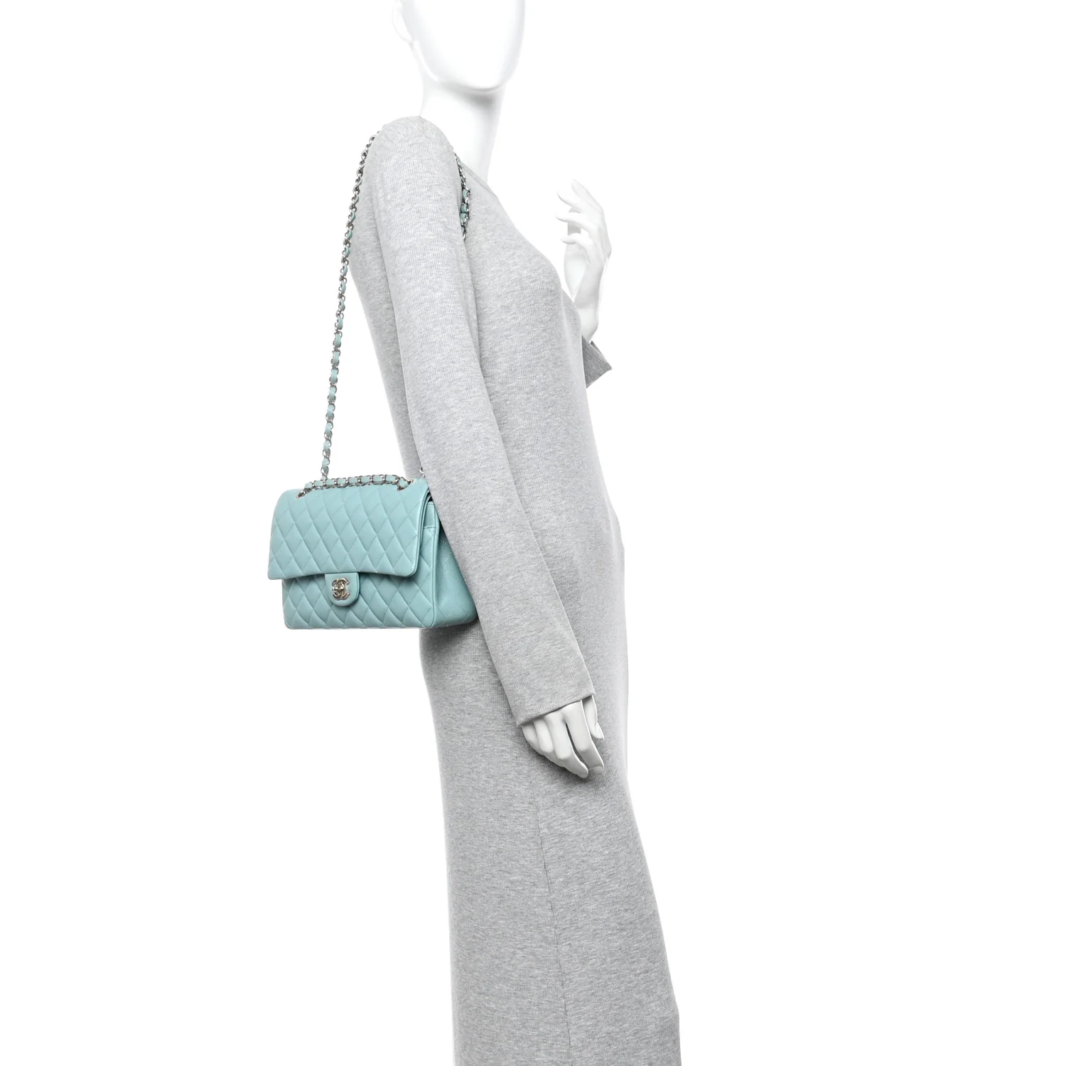 Caviar Quilted Medium Double Flap Light Blue - Image 2
