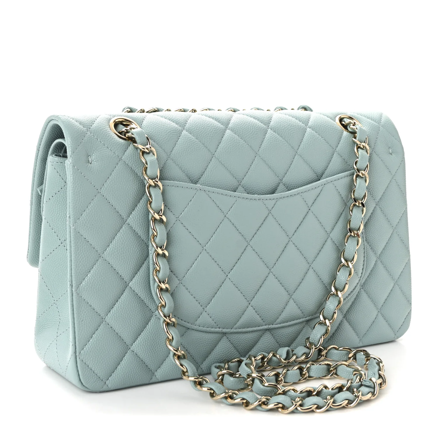 Caviar Quilted Medium Double Flap Light Blue - Image 3