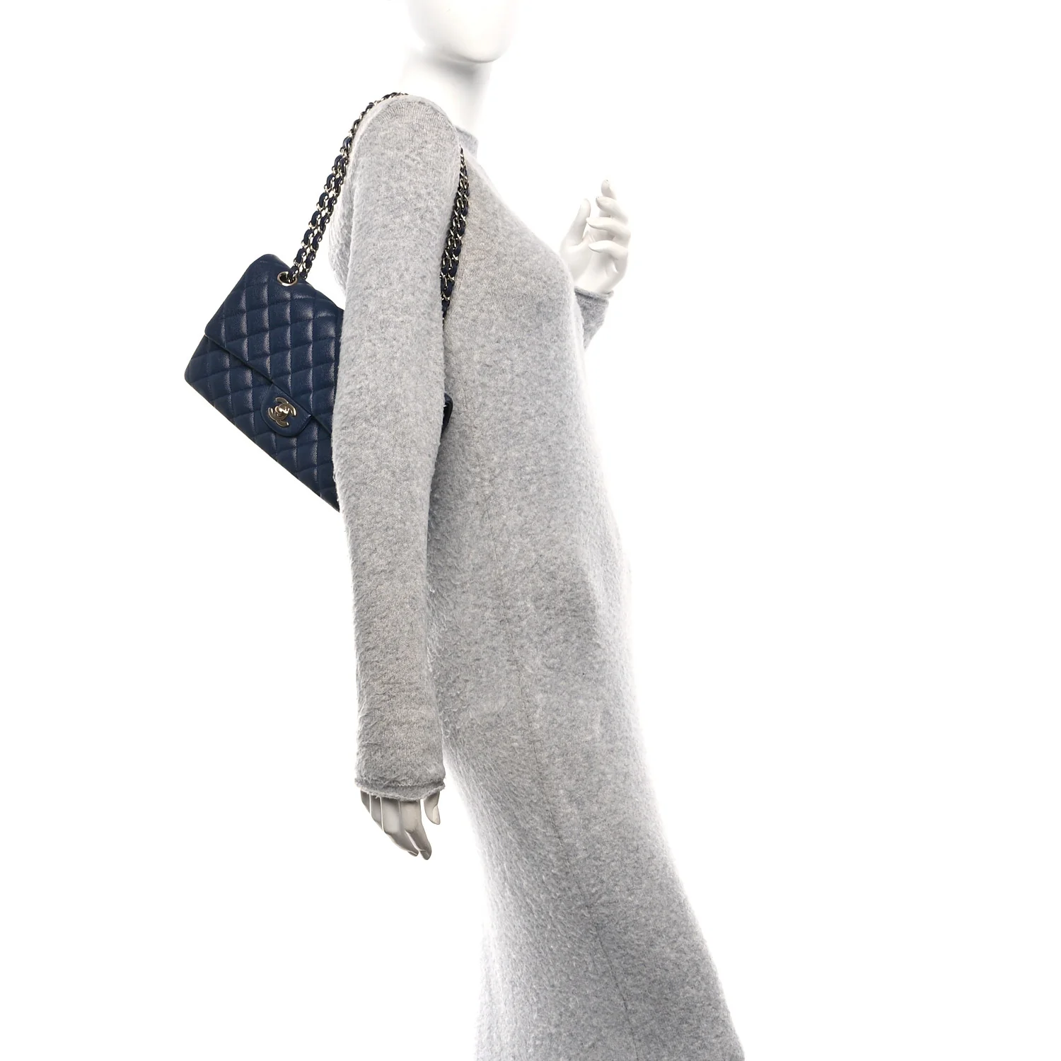 Caviar Quilted Medium Double Flap Navy - Image 2