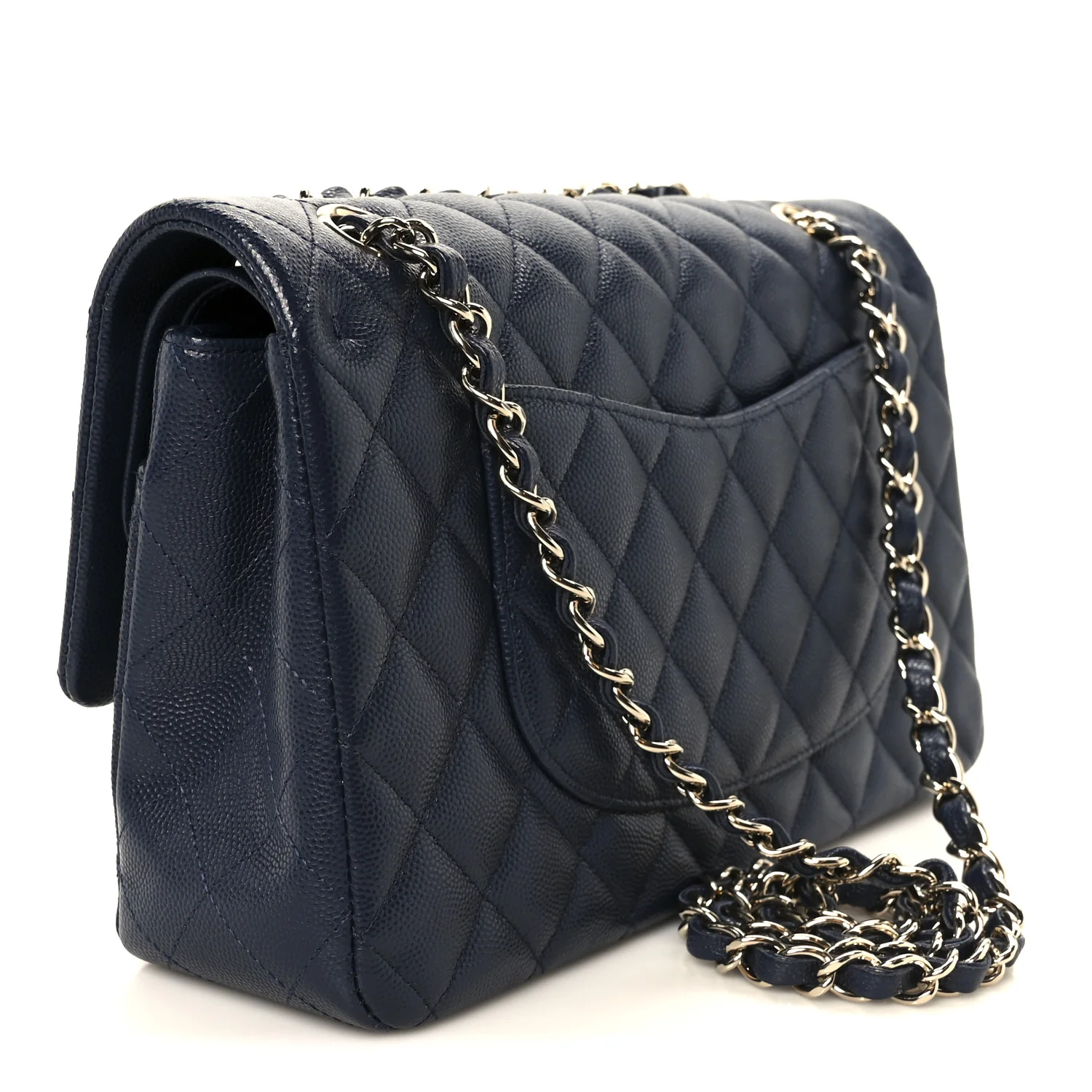 Caviar Quilted Medium Double Flap Navy - Image 3