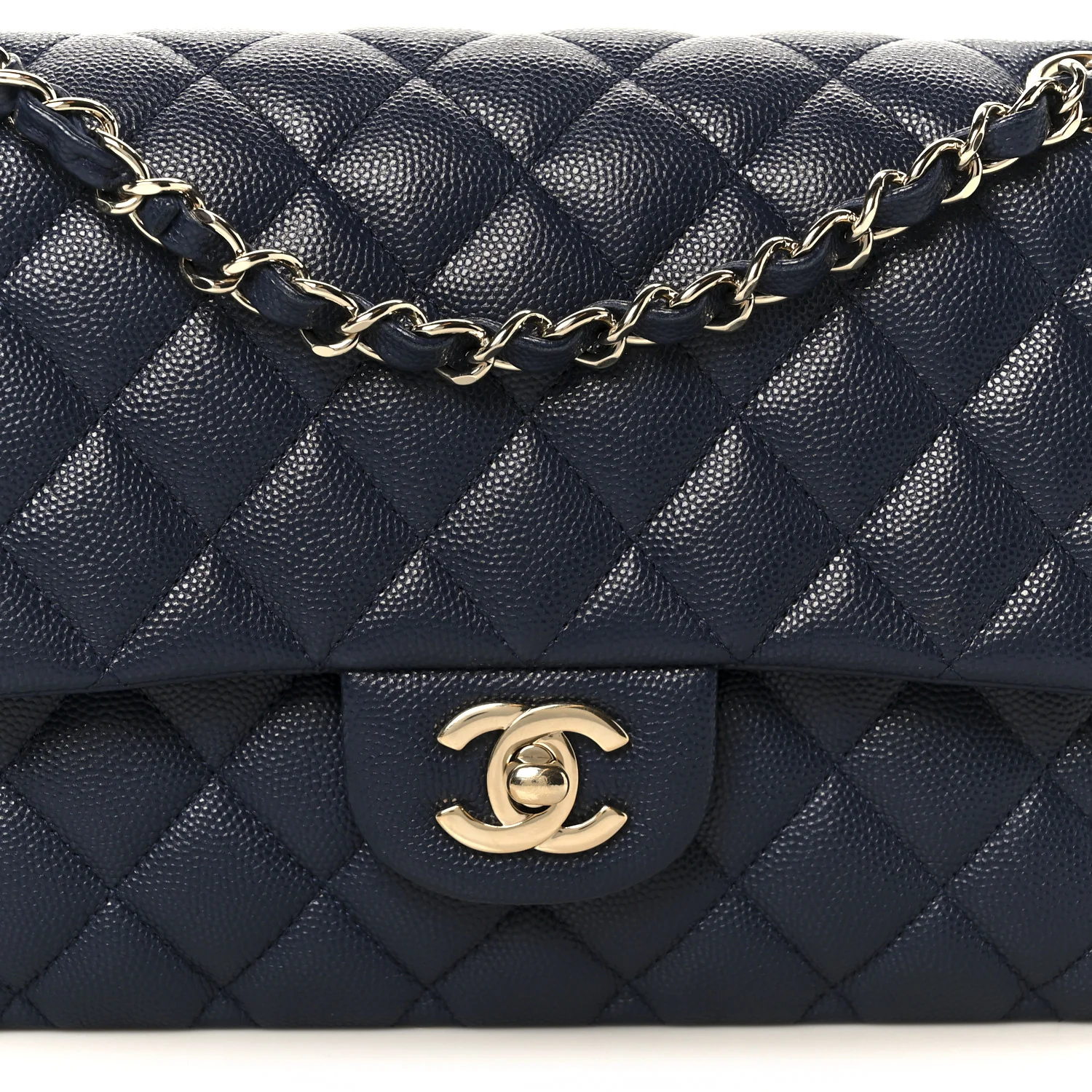 Caviar Quilted Medium Double Flap Navy - Image 9