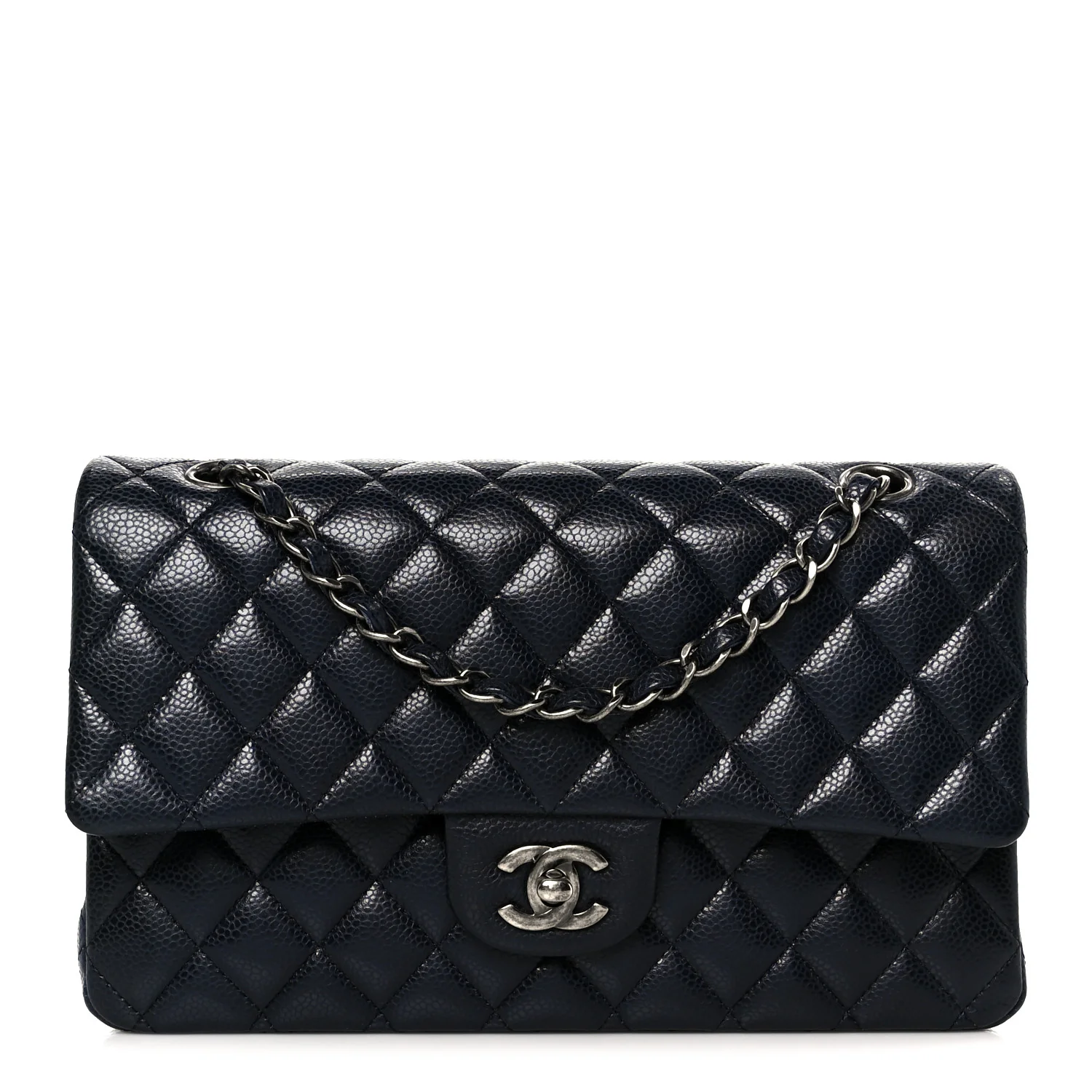 Caviar Quilted Medium Double Flap Navy