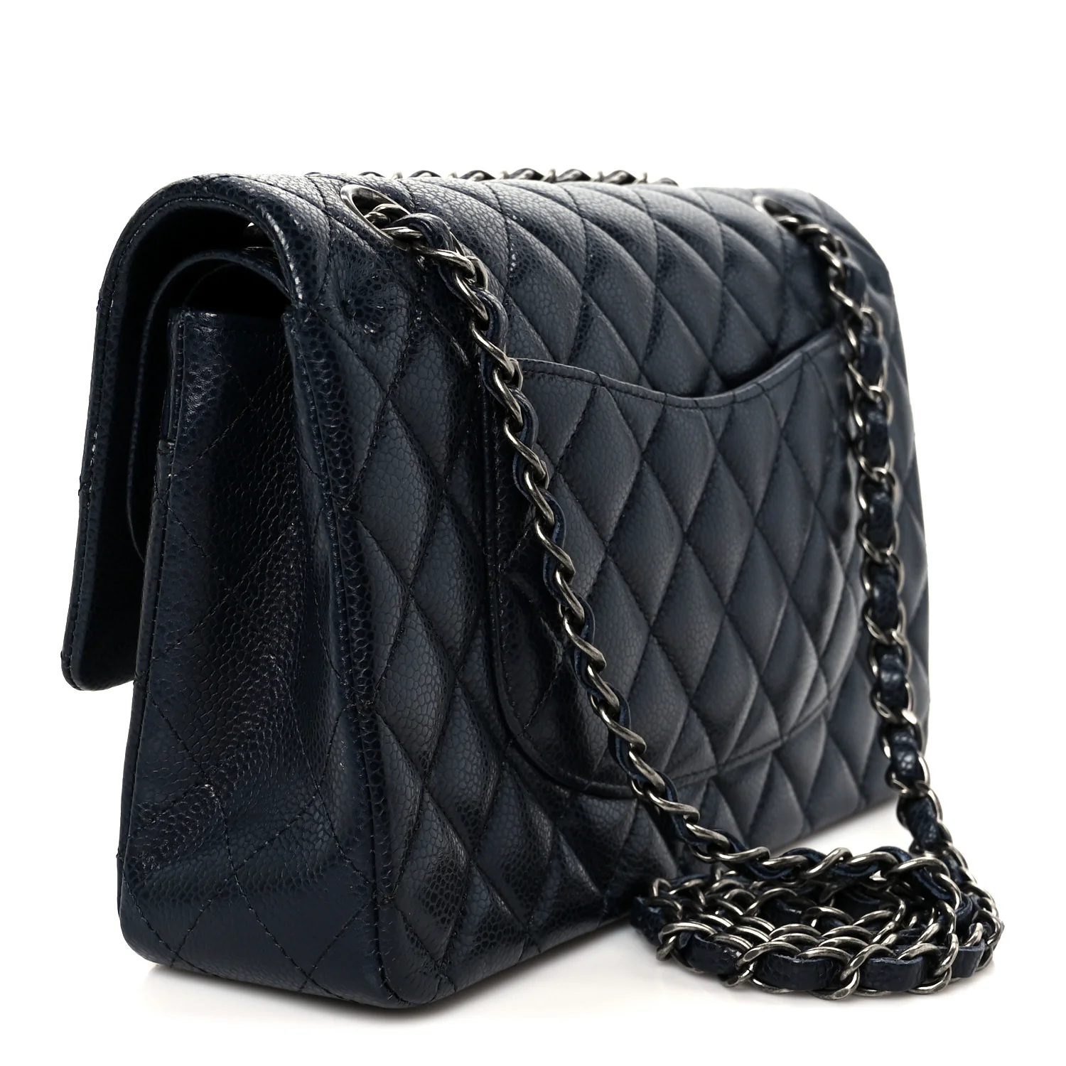 Caviar Quilted Medium Double Flap Navy - Image 2