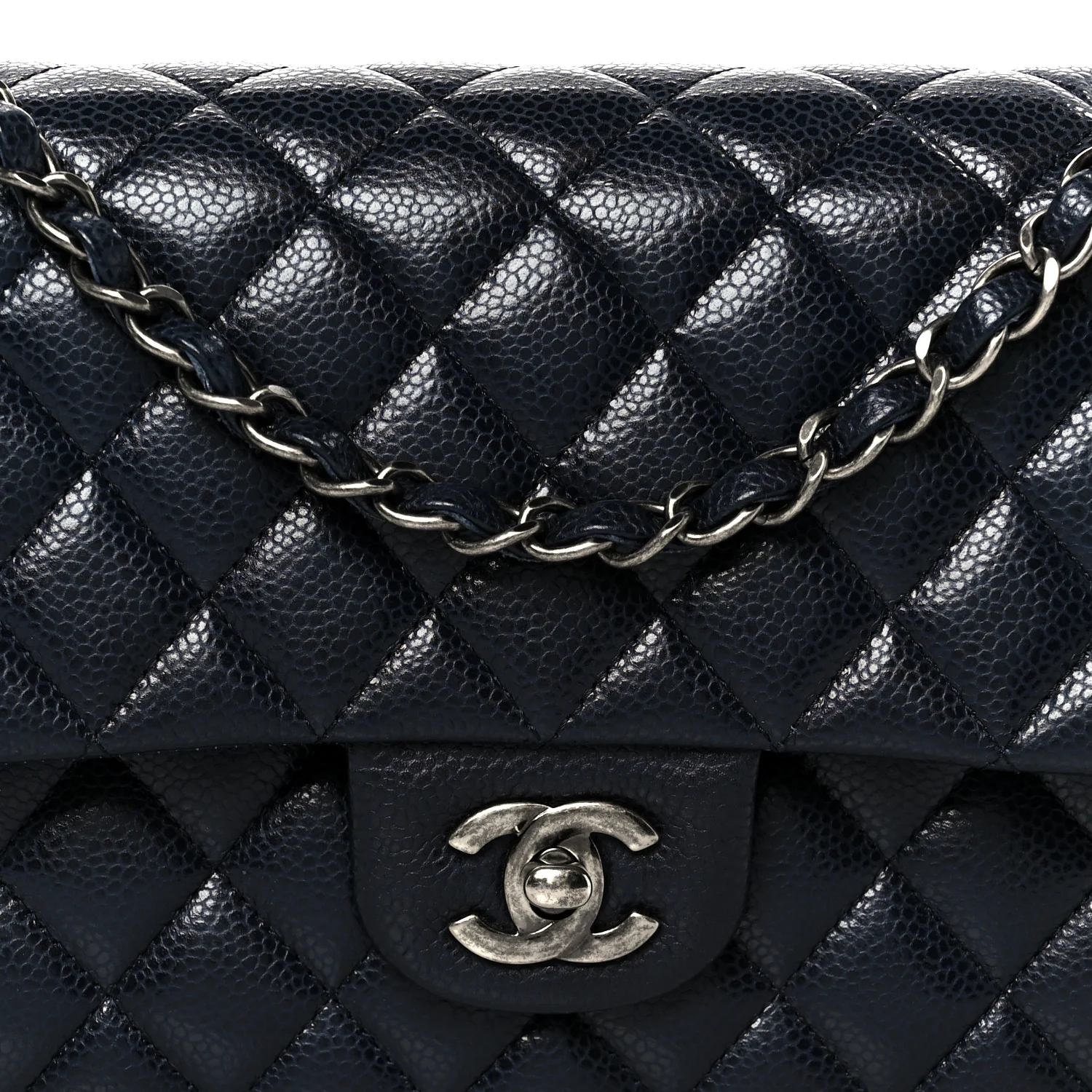Caviar Quilted Medium Double Flap Navy - Image 8
